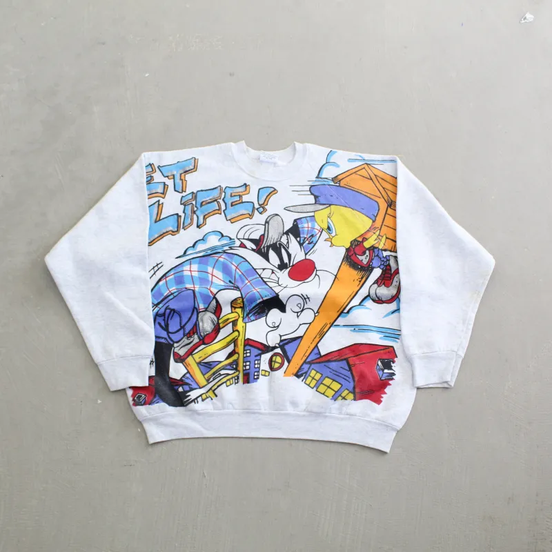 D- Vintage 1996 Looney Tunes Tweedy Bird & Sylvester Cat Jumbo Print Crewneck sold by HG Vintage