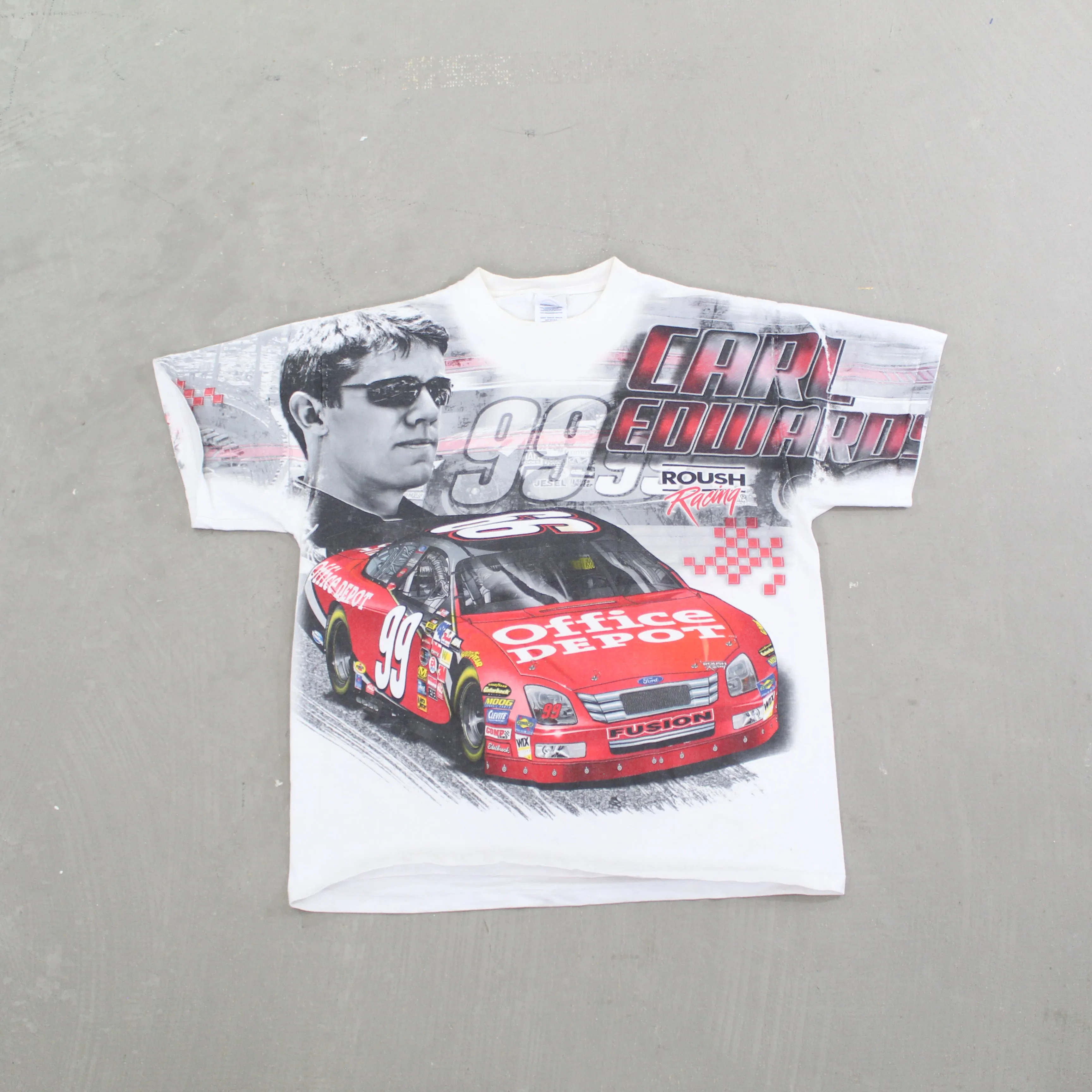 F- Vintage Nascar Carl Edwards 99 Jumbo Print Tee sold by HG Vintage