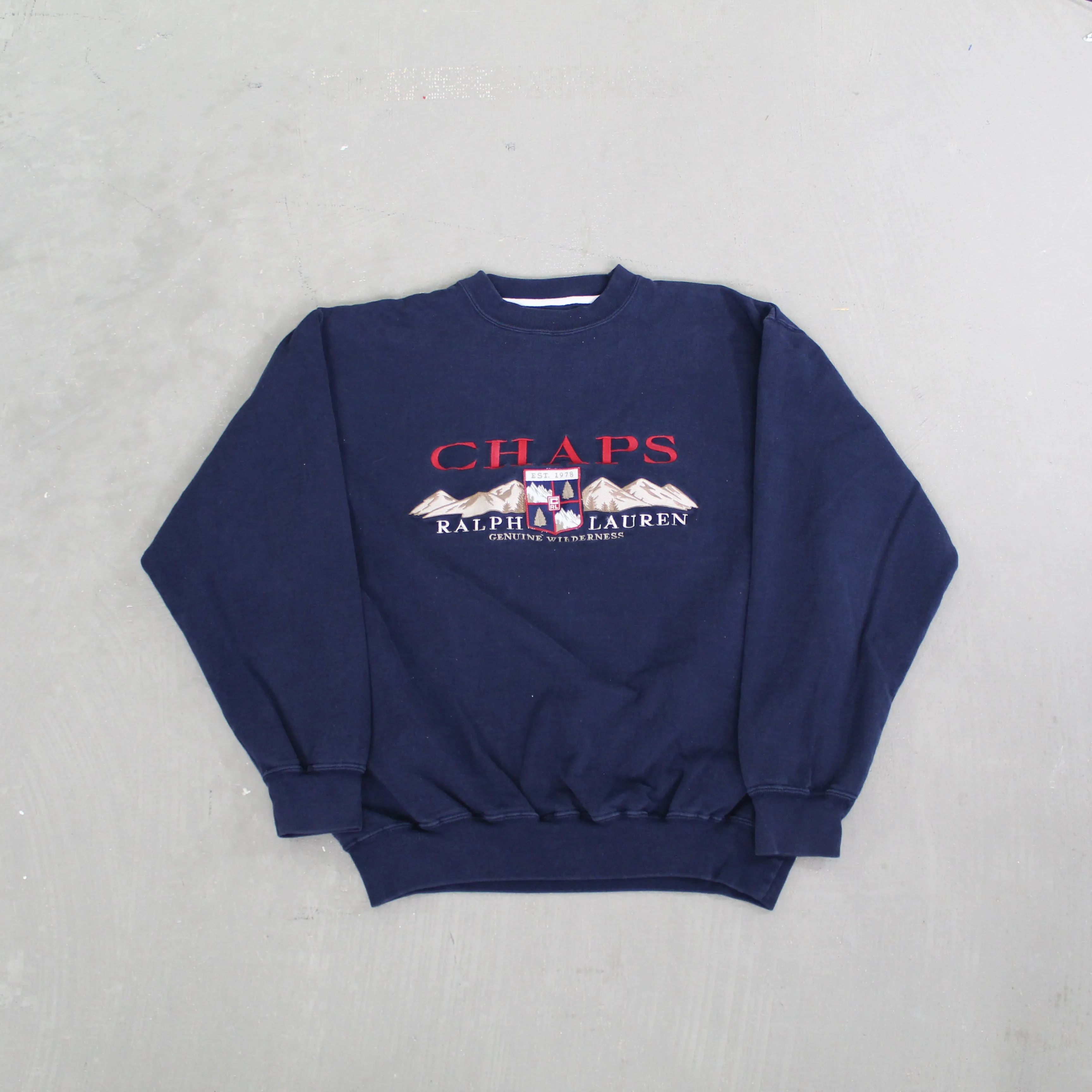 F- Vintage Chaps Ralph Lauren Embroidered Text & Logo & Mountains Crewneck sold by HG Vintage