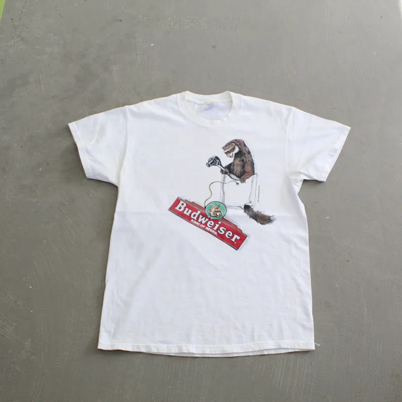 F- Vintage 1998 Budweiser Ferret & Chameleon Graphic Beer Tee sold by HG Vintage