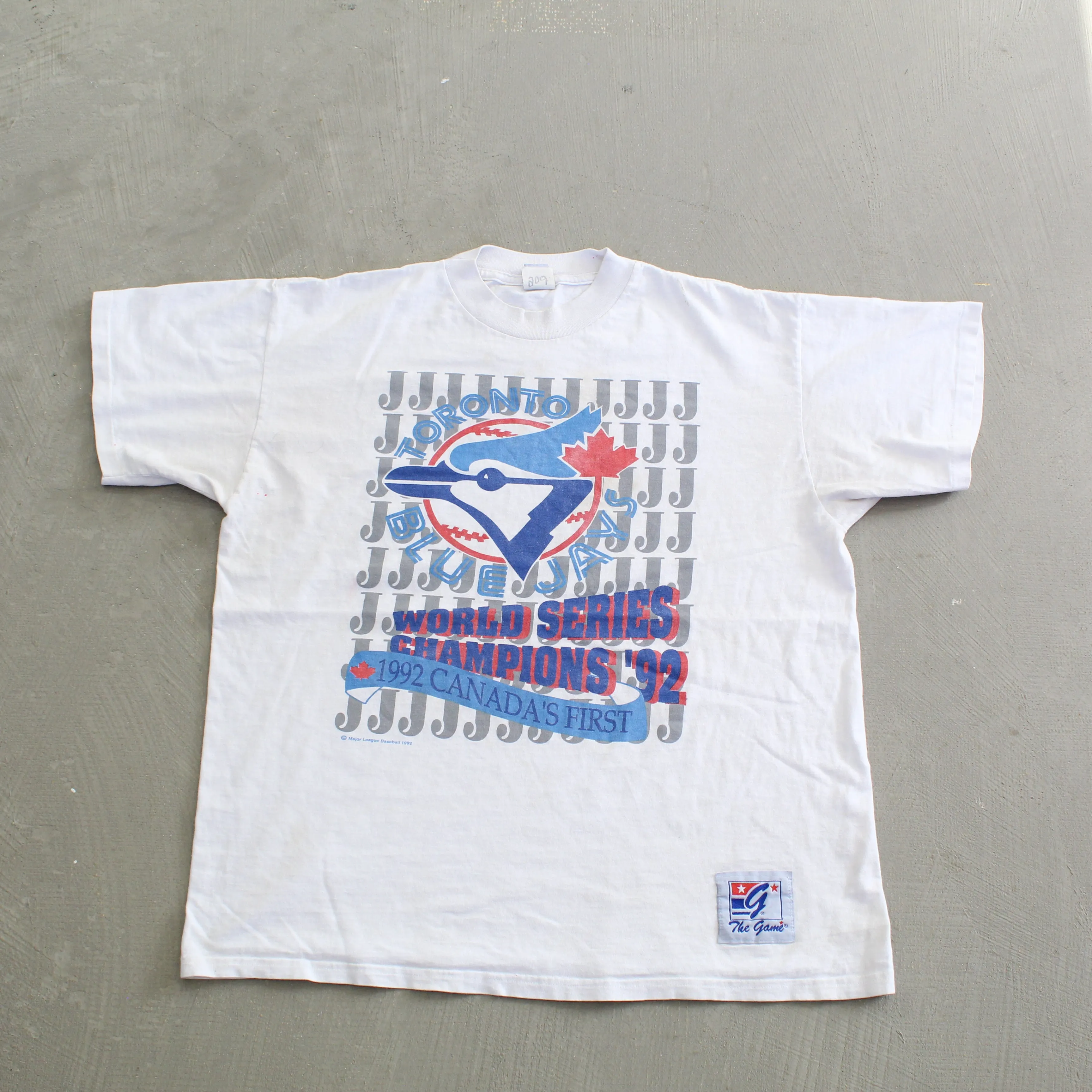 F- Vintage 1992 Toronto Blue Jays MLB Logo & Text Single Stitch Tee sold by HG Vintage