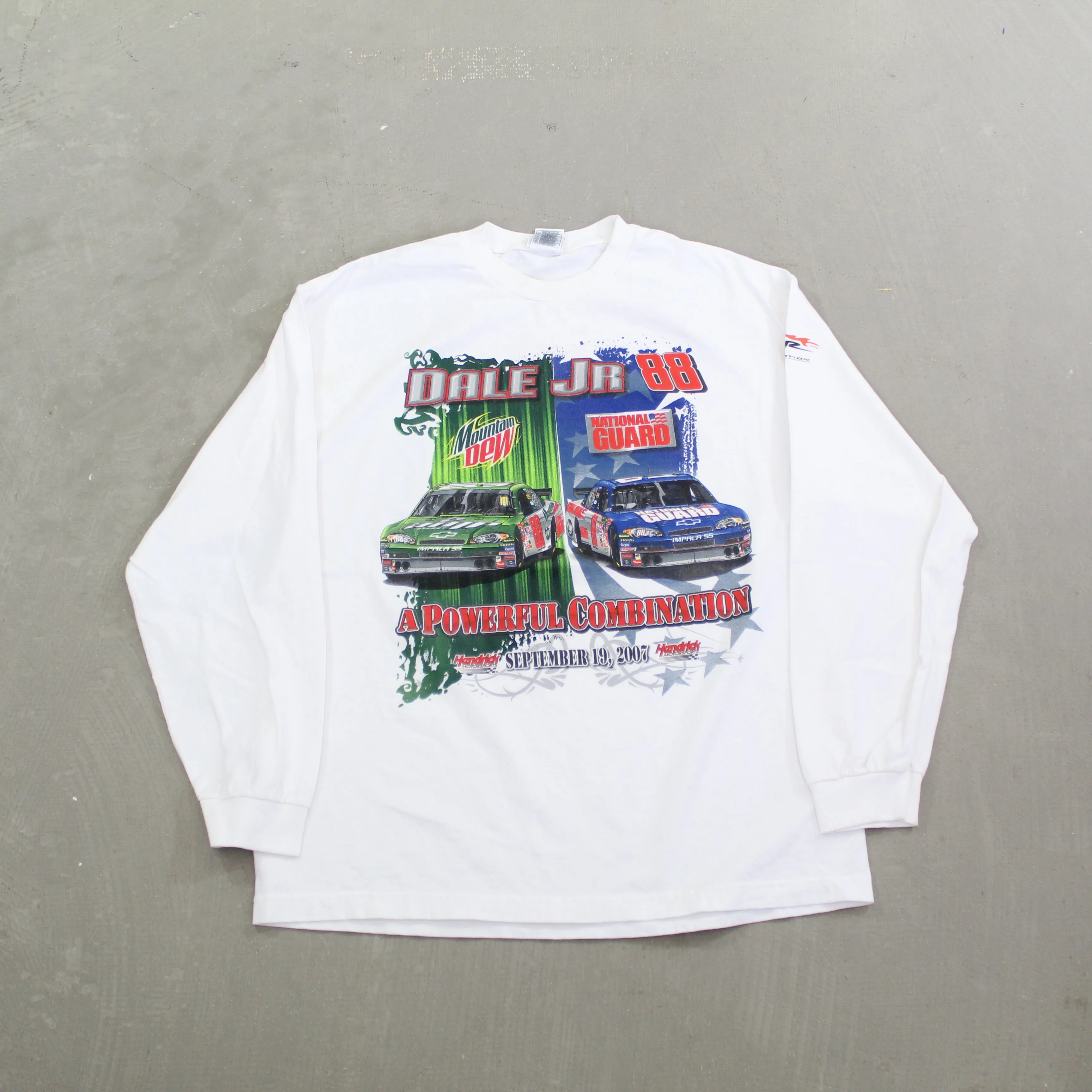 F- 2007 Nascar Dale Jr Mountain Dew National Guard Car Long Sleeve Tee sold by HG Vintage