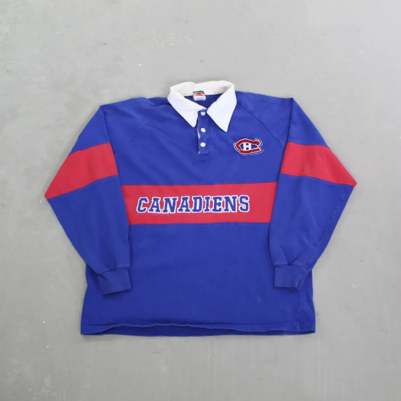 F- Vintage Montreal Canadiens NHL Embroidered Text Rugby Shirt sold by HG Vintage