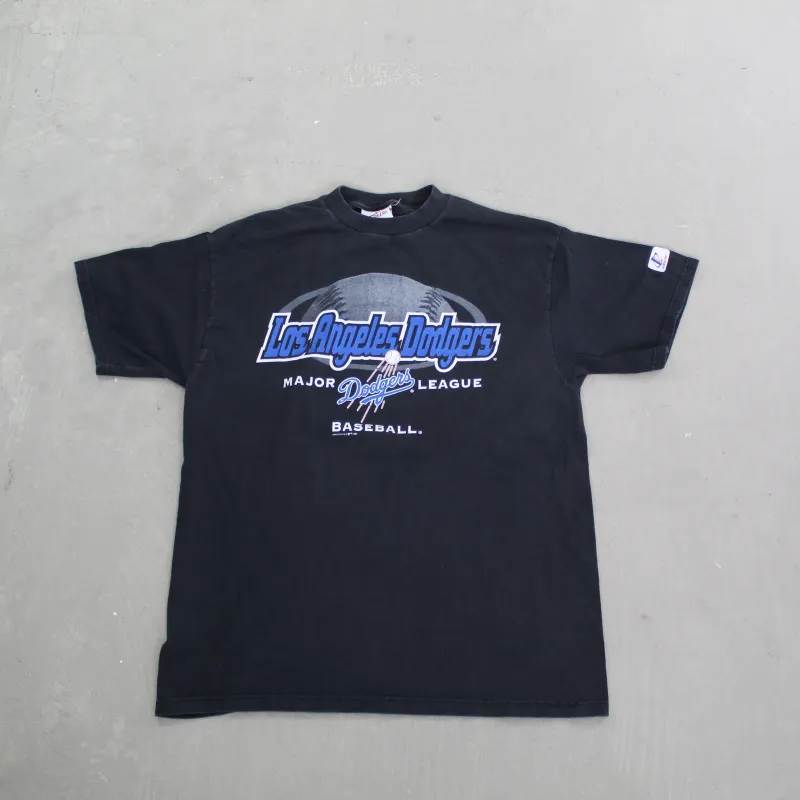 F- Vintage 1997 LA Dodgers MLB Logo Athletic Text Tee sold by HG Vintage