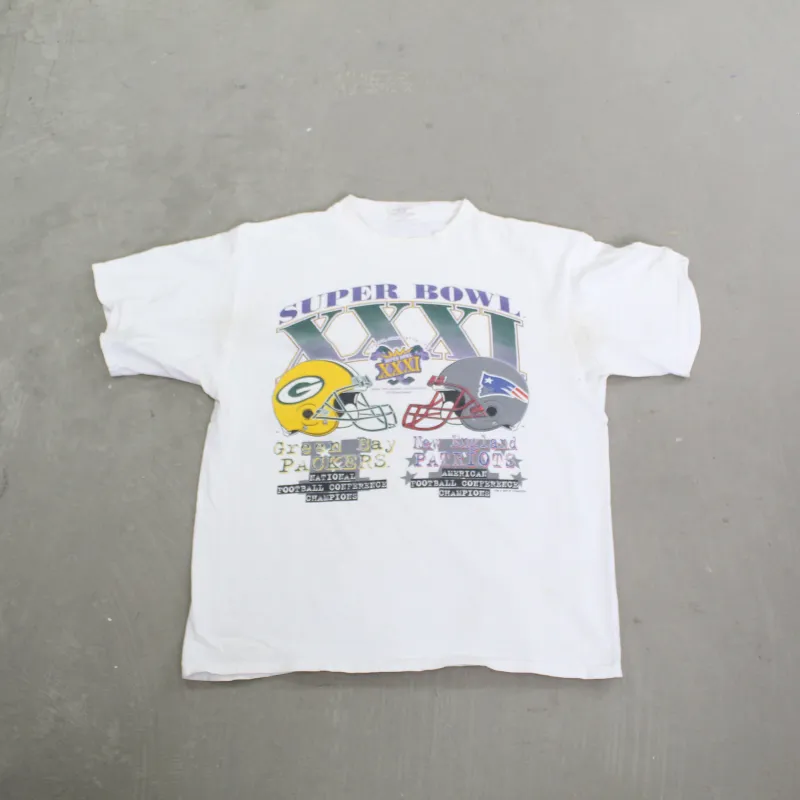 F- Vintage 1997 Packers Vs Patriots NFL Super Bowl 31 Tee sold by HG Vintage