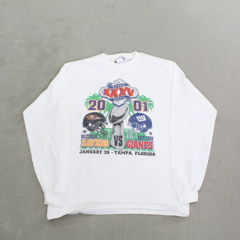 F- Vintage 2001 Ravens Vs Giants NFL Super Bowl 35 Long Sleeve Tee sold by HG Vintage