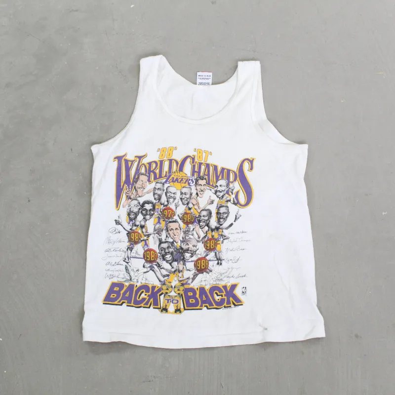 F- Vintage 1988 LA Lakers NBA World Champ Back 2 Back Single Stitch Tank Top sold by HG Vintage