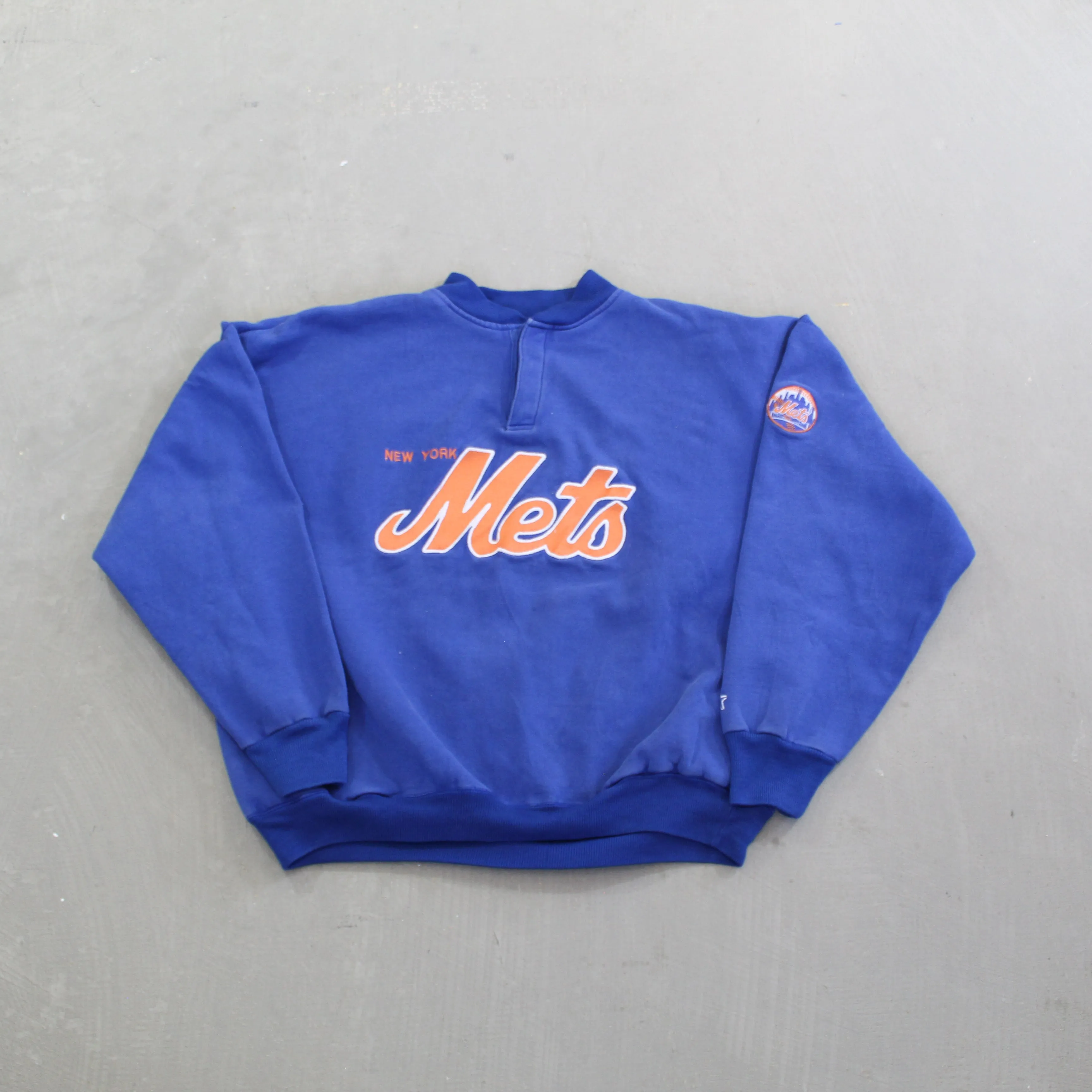 F- Vintage New York Mets MLB Starter Embroidered Text Henley Crewneck sold by HG Vintage