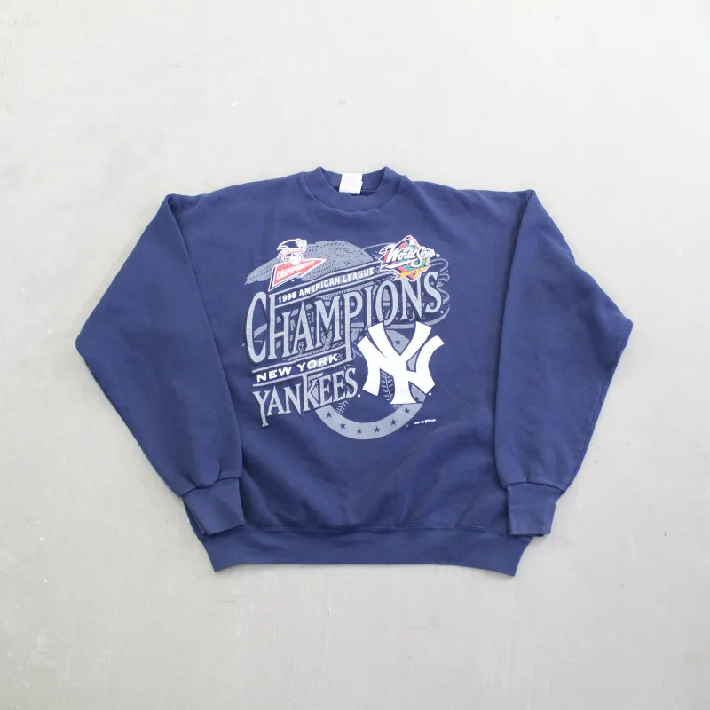 F- Vintage 1998 New York Yankees MLB Logo 7 American League Championship Crewneck sold by HG Vintage