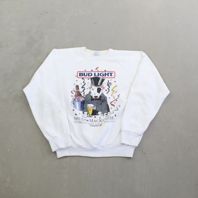 F- Vintage 1987 Bud Light Beer Spud Mackenzie Graphic Crewneck sold by HG Vintage