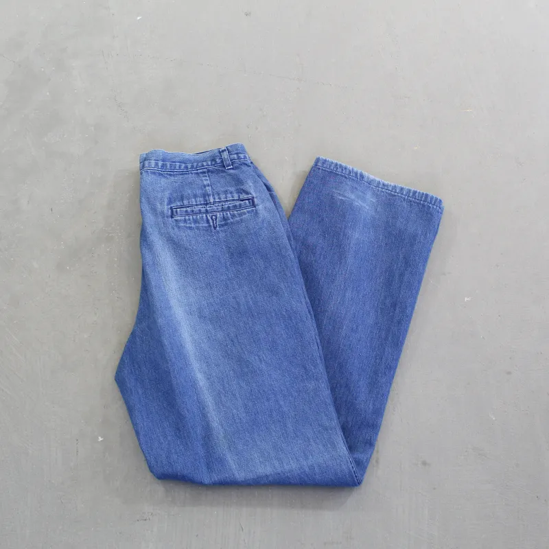 F- Vintage 90s POLO COUNTRY Ralph Lauren Pleated Wide Leg Blue Denim Pants sold by HG Vintage