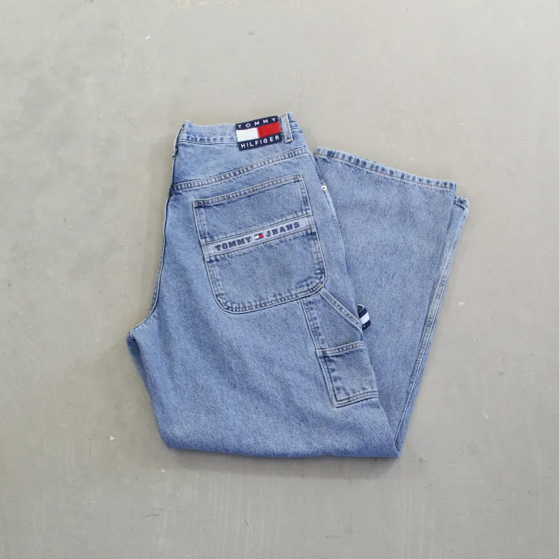 F- Vintage 90s Tommy Hilfiger Text Back Pocket Carpenter Jeans sold by HG Vintage