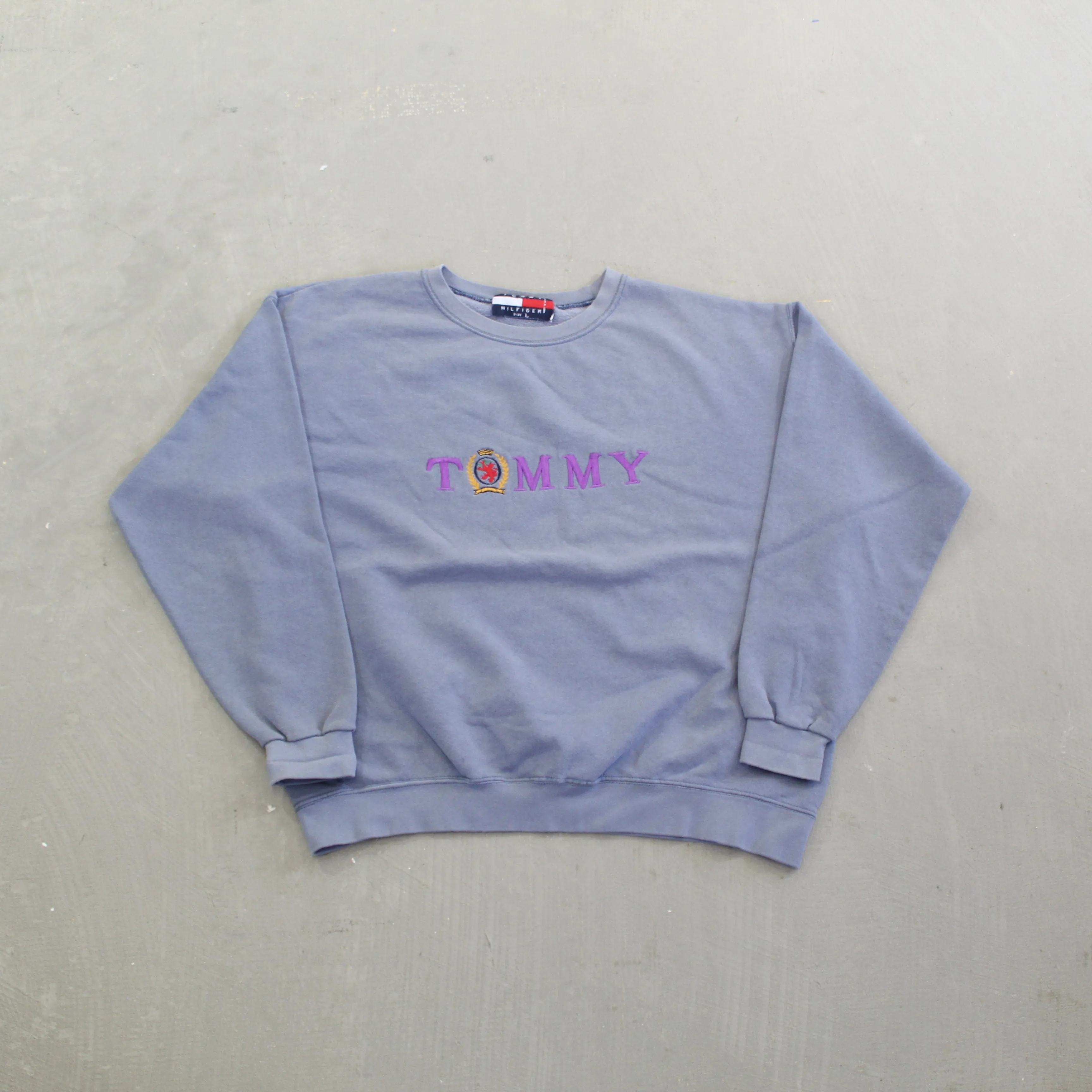 F- Vintage Tommy Hilfiger Embroidered Text & Crest Crewneck sold by HG Vintage