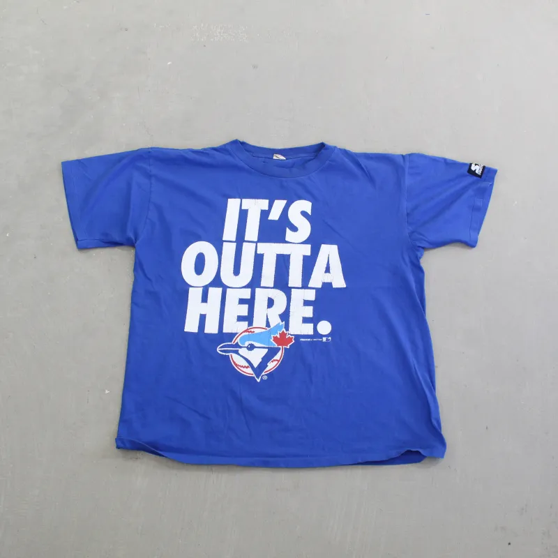 F- Vintage '95 Toronto Blue Jays MLB Starter It's Outta Here Text Single Stitch Tee sold by HG Vintage
