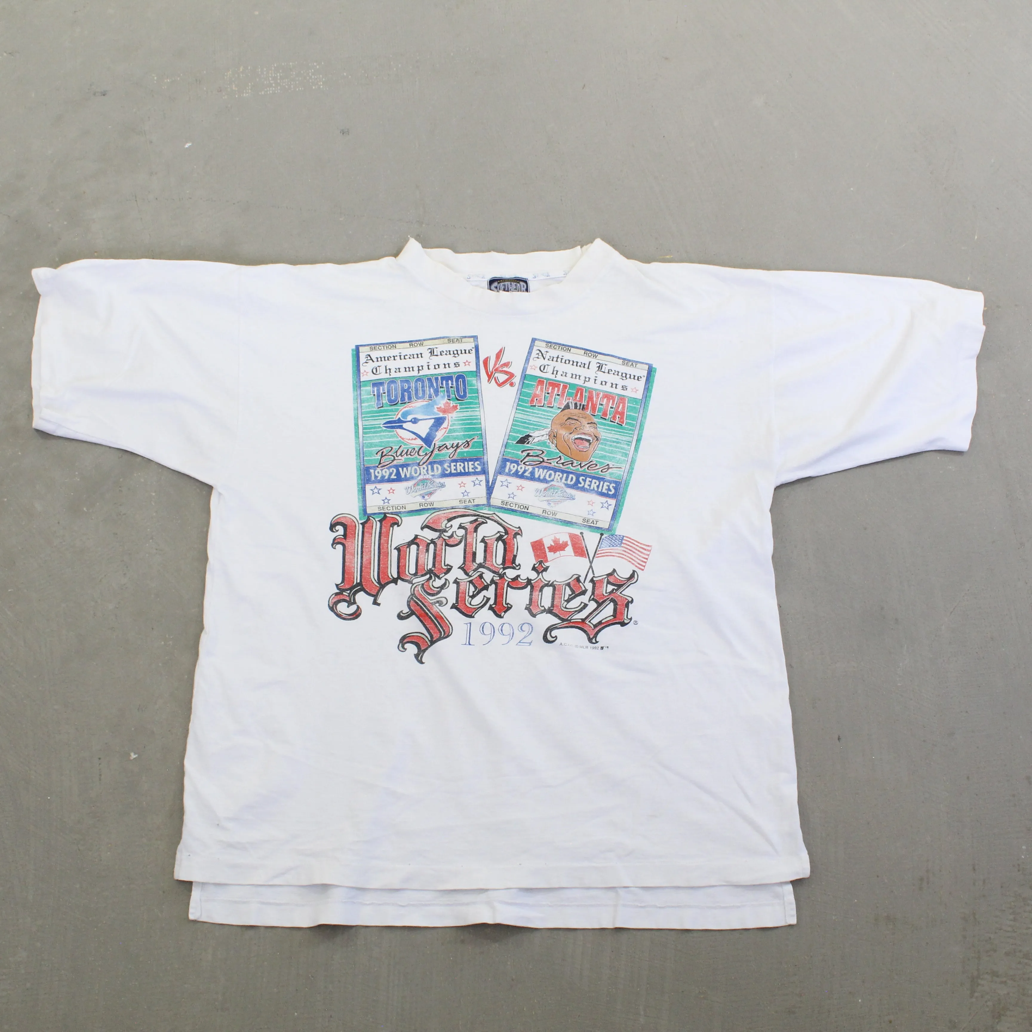 F- Vintage 1992 World Series Blue Jays Vs Braves MLB Single Stitch Tee sold by HG Vintage