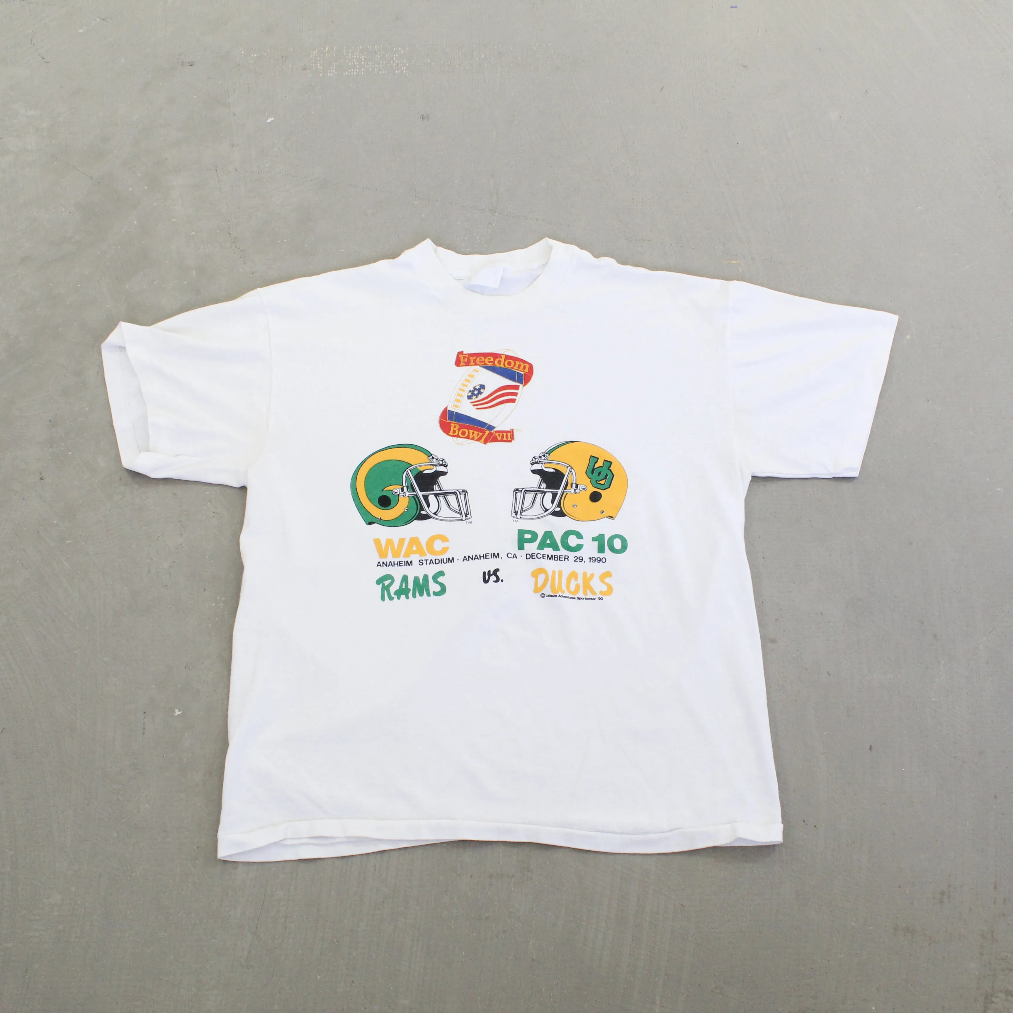 F- Vintage 1990 Freedom Bowl WAC Rams Vs Oregon Ducks Football Single Stitch Tee sold by HG Vintage