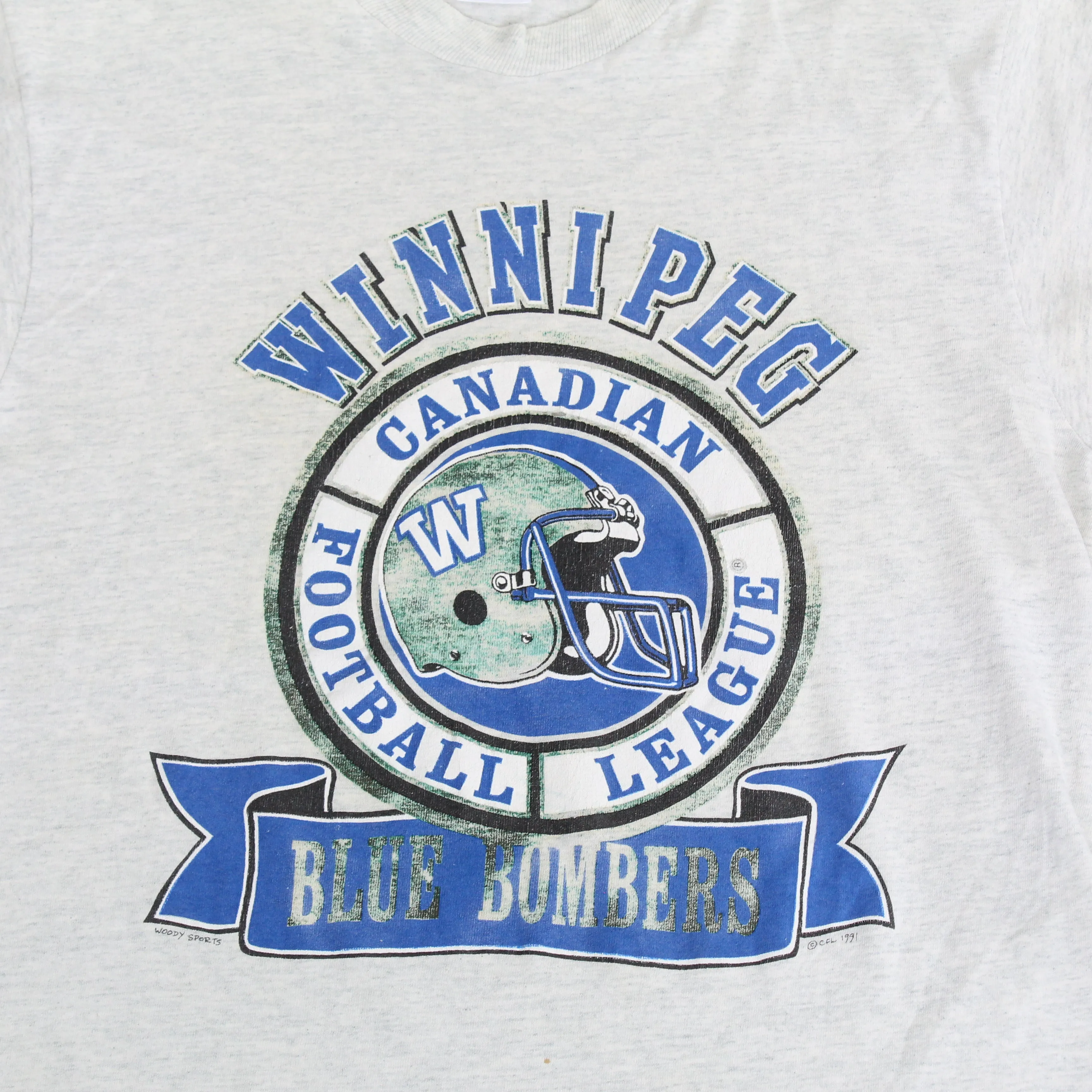 F- Vintage 1991 Winnipeg Blue Bombers CFL Text & Football Helmet Single Stitch Tee sold by HG Vintage product image thumbnail 2