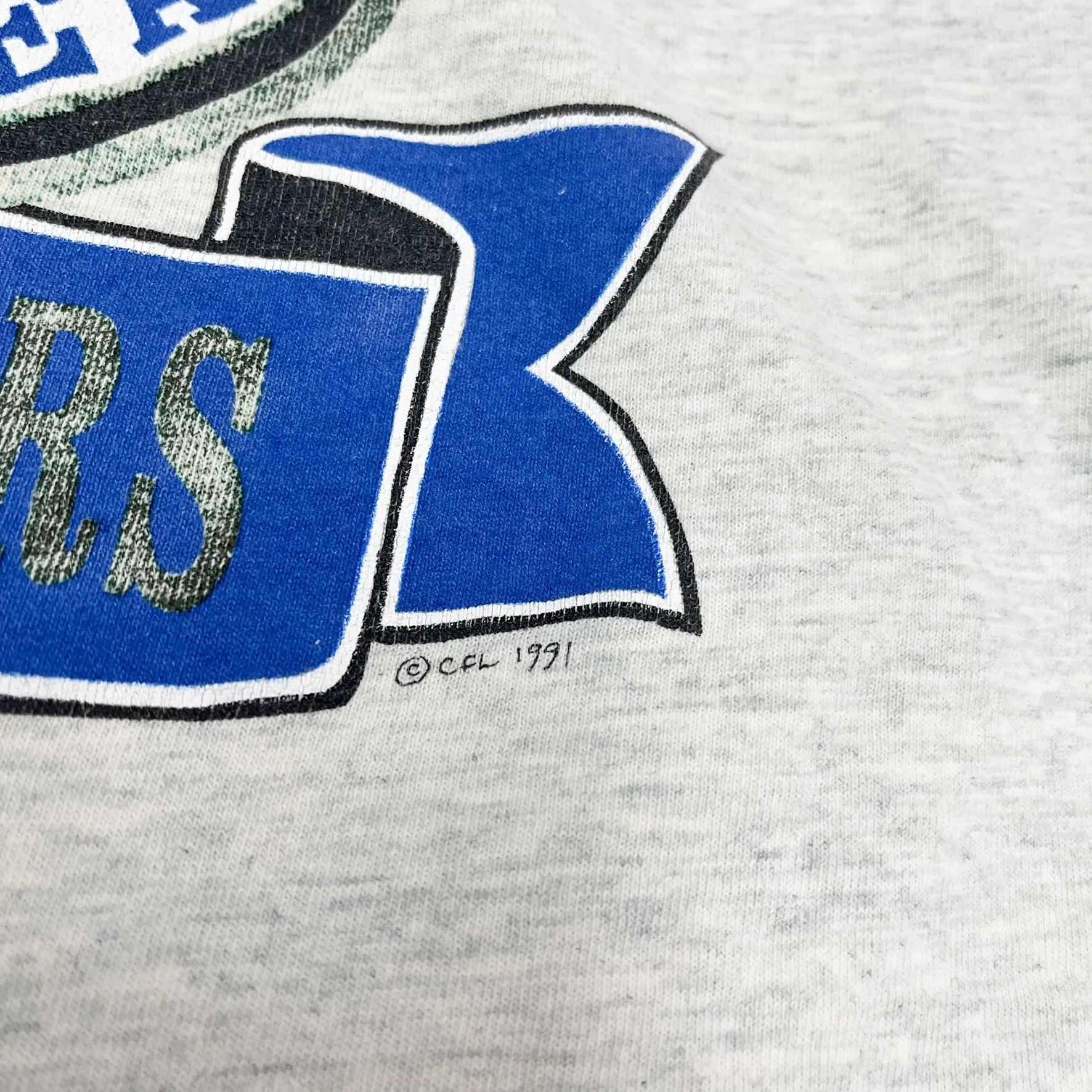 F- Vintage 1991 Winnipeg Blue Bombers CFL Text & Football Helmet Single Stitch Tee sold by HG Vintage product image thumbnail 3
