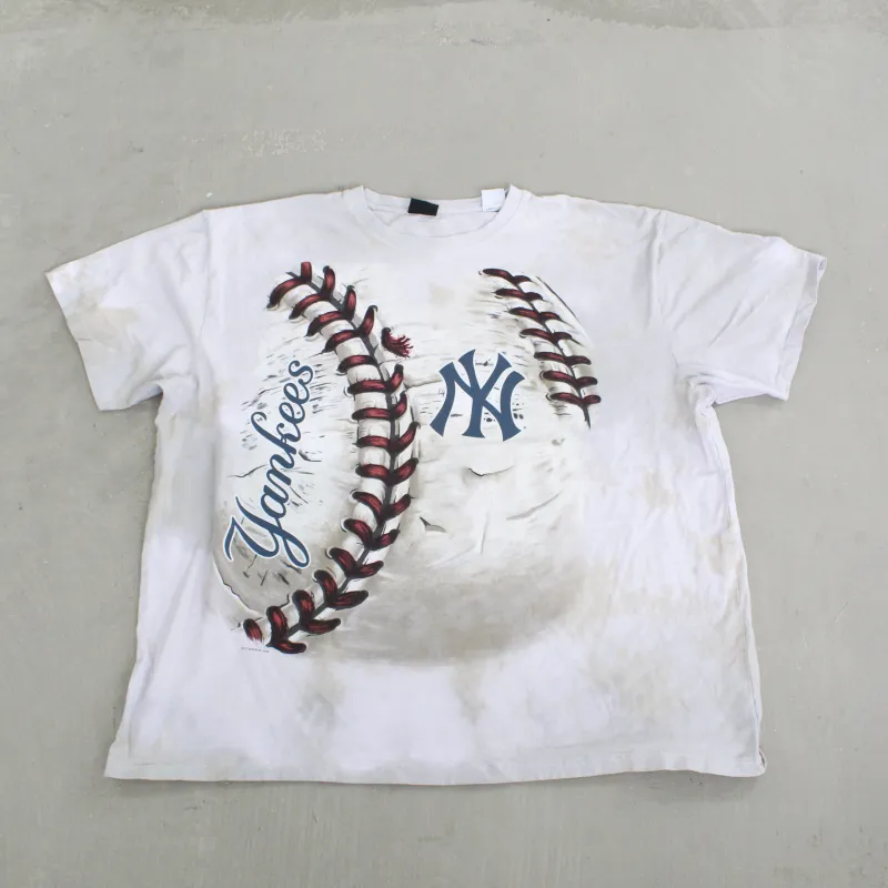 F- 2014 New York Yankees MLB Liquid Blue Text Logo & Baseball Tee sold by HG Vintage
