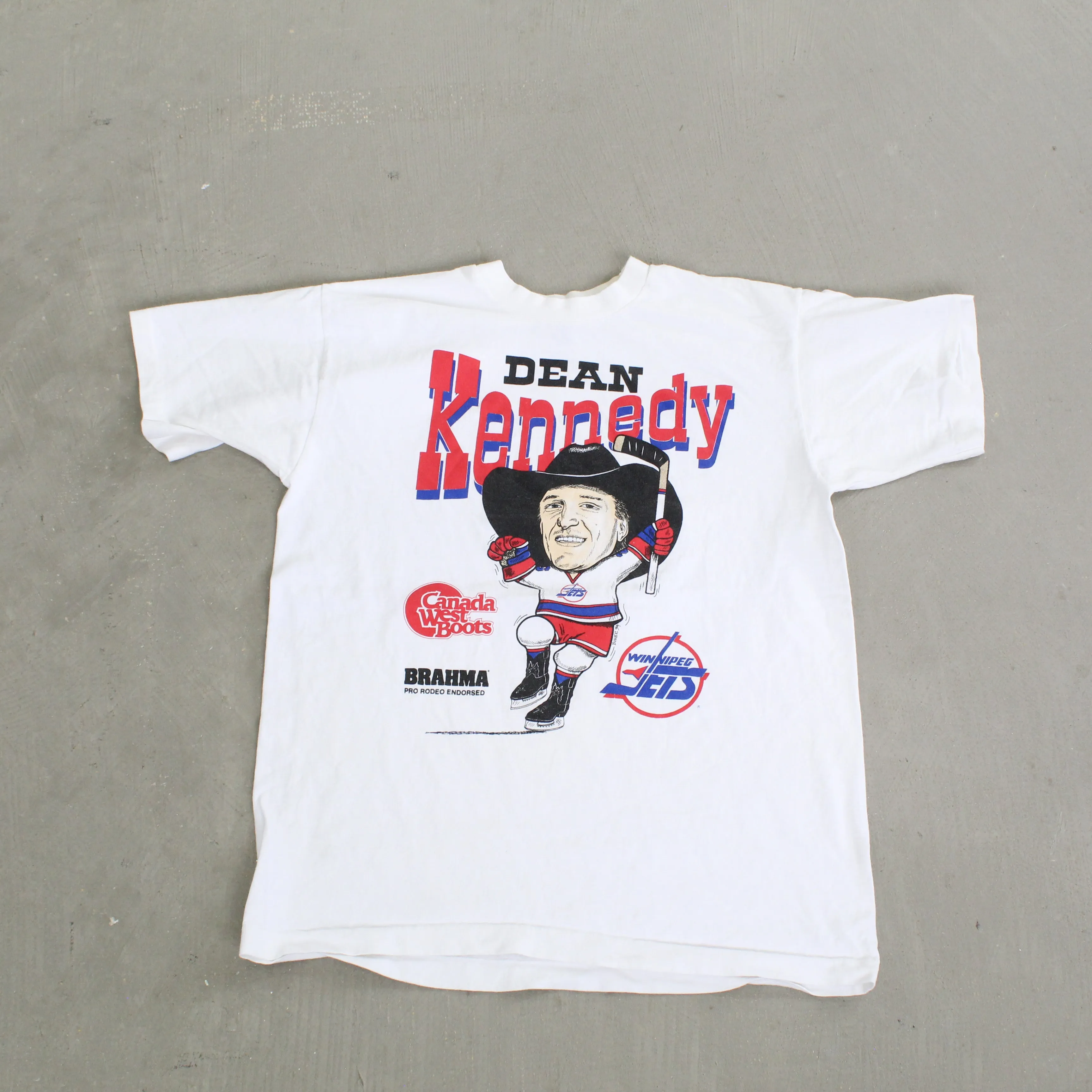 F- Vintage 1994 Winnipeg Jets Dean Kennedy Cartoon NHL Graphic Single Stitch Tee sold by HG Vintage