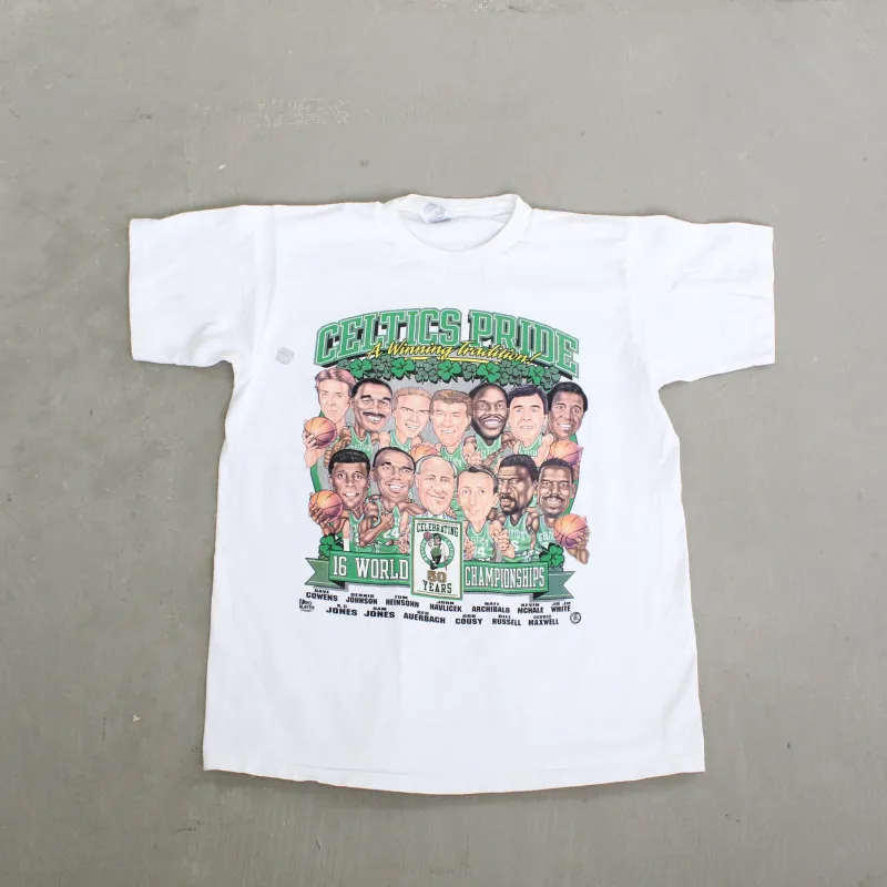 F- Vintage Boston Celtics 50 Years 16 Championship NBA Cartoon Single Stich Tee sold by HG Vintage