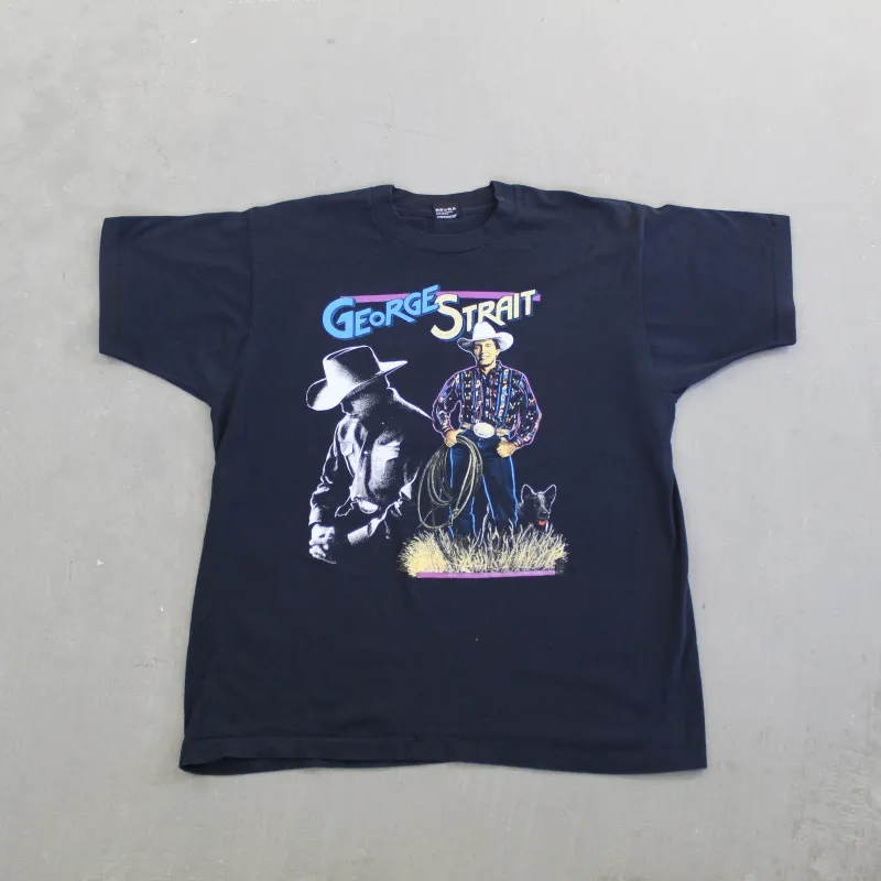 F-  Vintage 92' George Strait Picture Tour Screen Star Tag Single Stitch Tee sold by HG Vintage