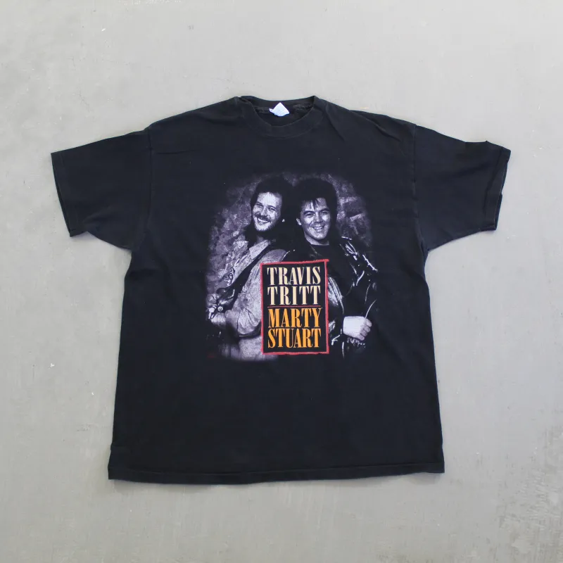 F- Vintage 92' Travis Tritt & Marty Stuart No Hat Tour Picture Single Stitch Tee sold by HG Vintage
