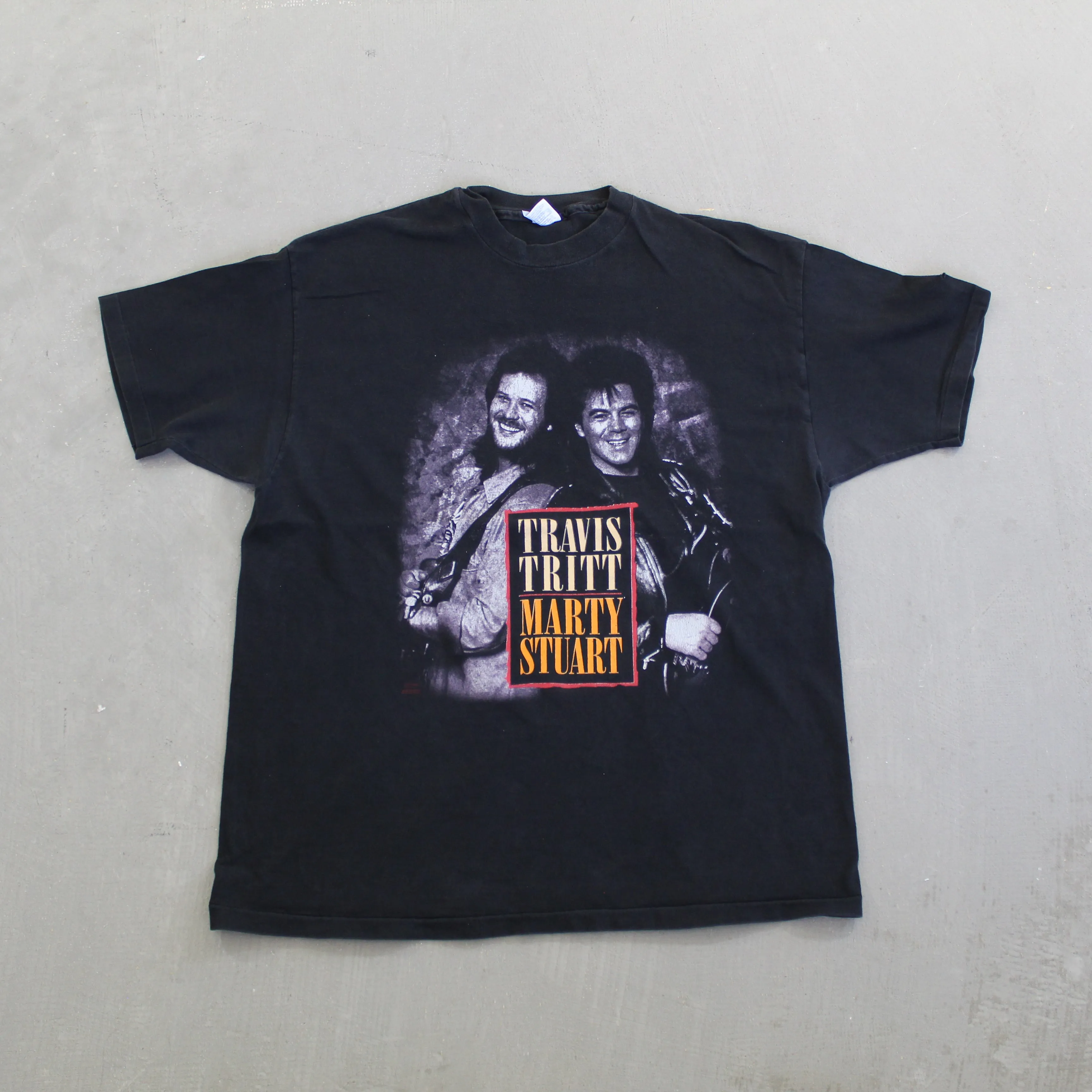F- Vintage 92' Travis Tritt & Marty Stuart No Hat Tour Picture Single Stitch Tee sold by HG Vintage