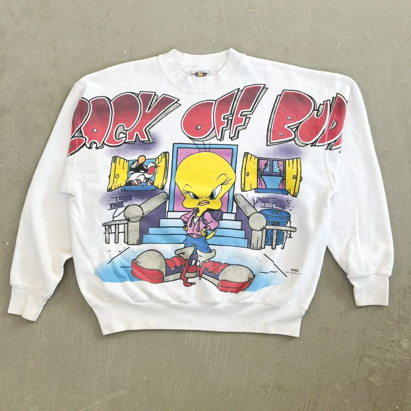 F- Vintage 96' Looney Tunes Tweedy Bird Back Off Buddy Jumbo Print Crewneck sold by HG Vintage
