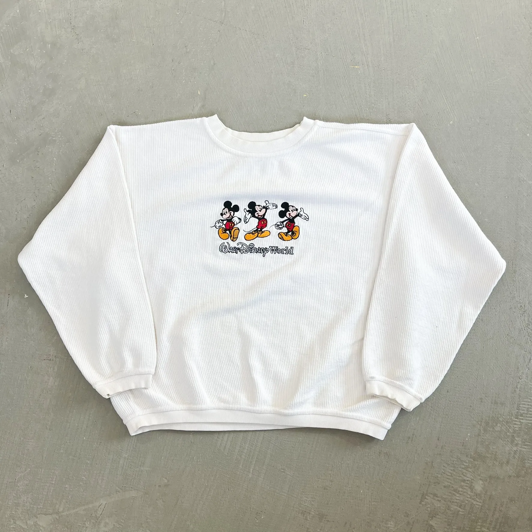 F- Vintage World Disney Mickey Mouse Embroidered Text Cord-Like Crewneck sold by HG Vintage