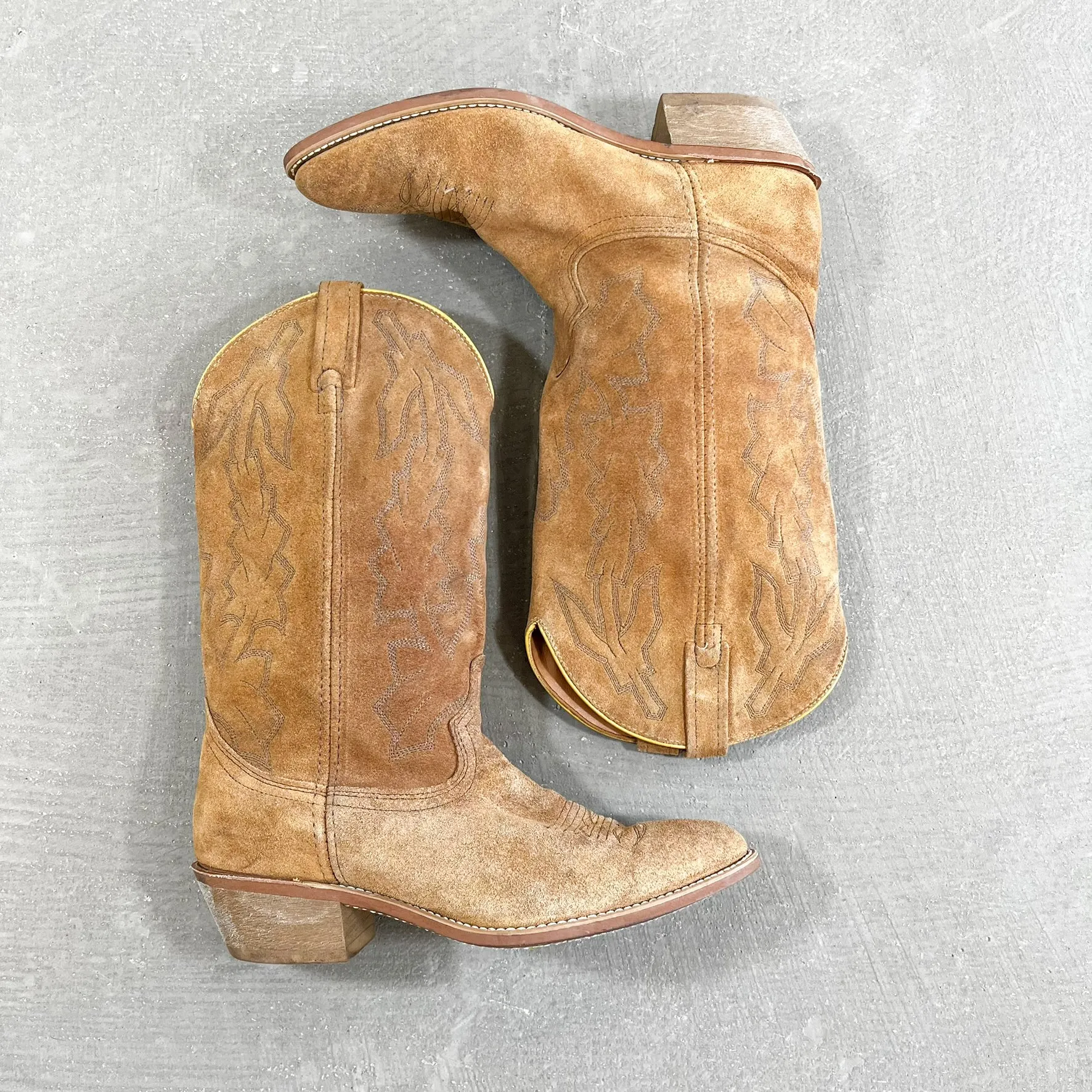 F- Suede Tan Western Cowboy Boots sold by HG Vintage