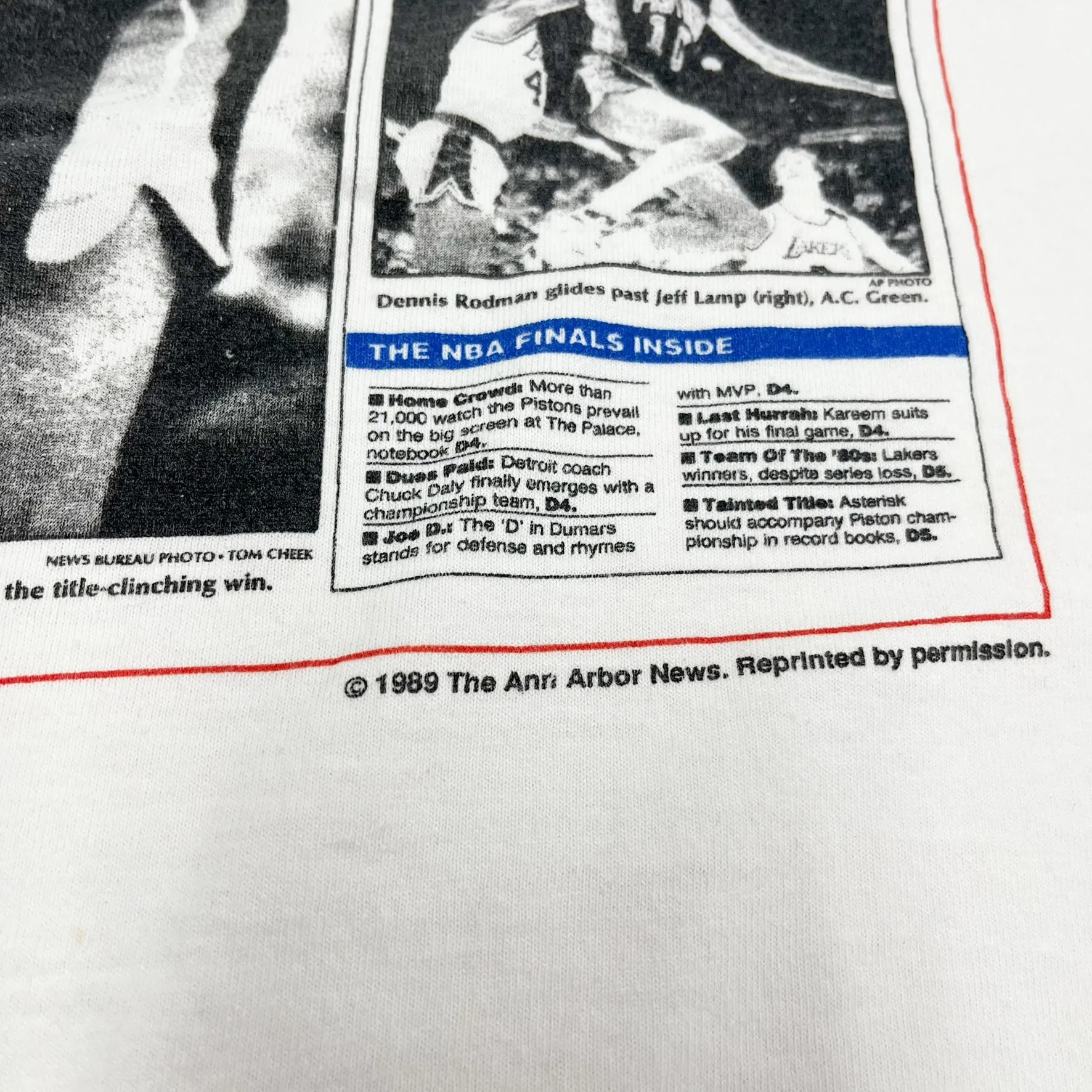 F- Vintage 1989 Detroit Pistons NBA First Championship Journal Article Picture Single Stitch Tee sold by HG Vintage product image thumbnail 3