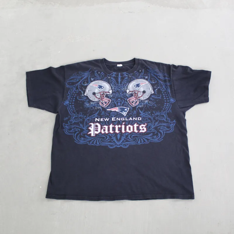 F- Vintage New England Patriots NFL Logo Text & Helmet Tee made by HG Vintage