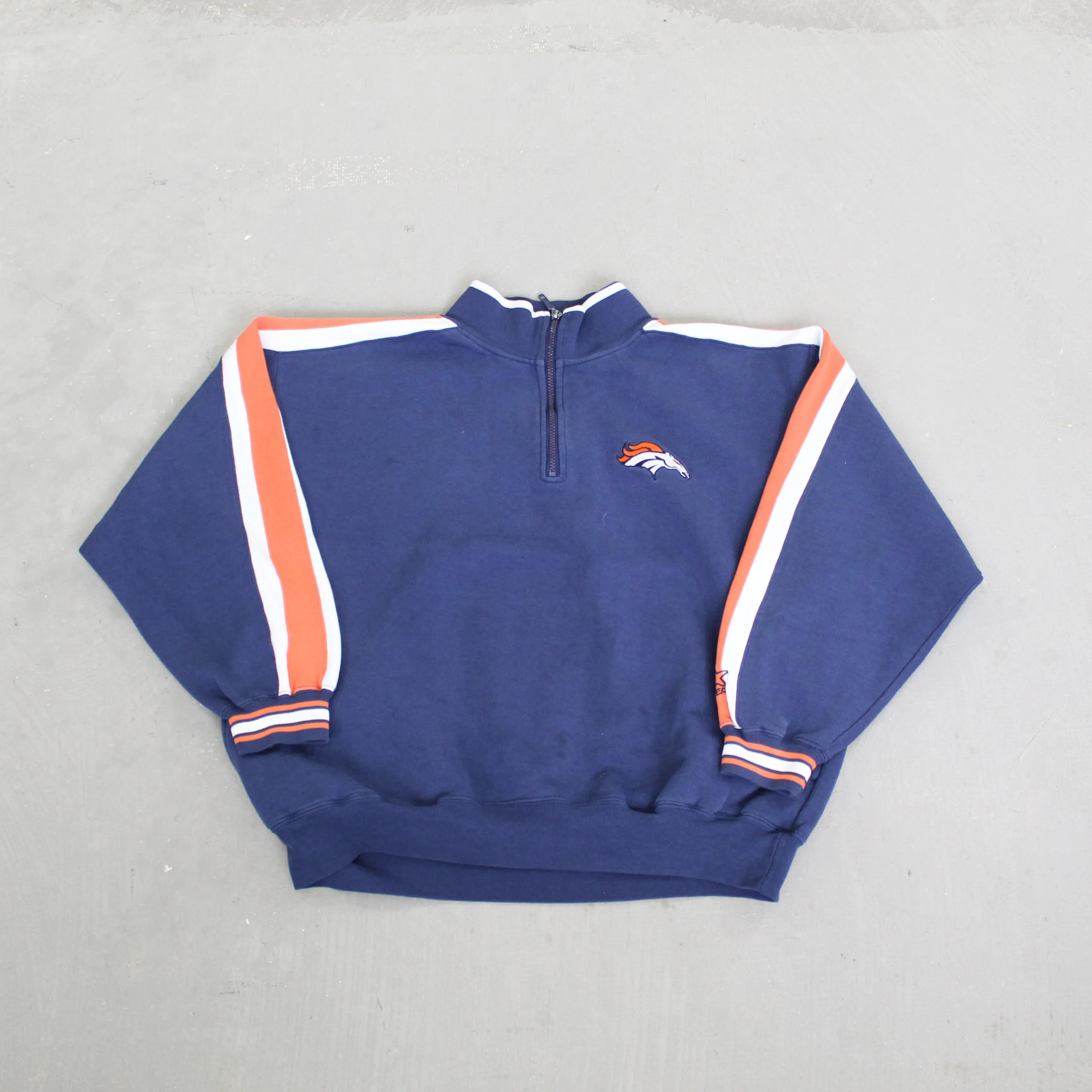 F- Vintage Denver Broncos NFL Starter Embroidered Logo Quarter Zip Crewneck sold by HG Vintage