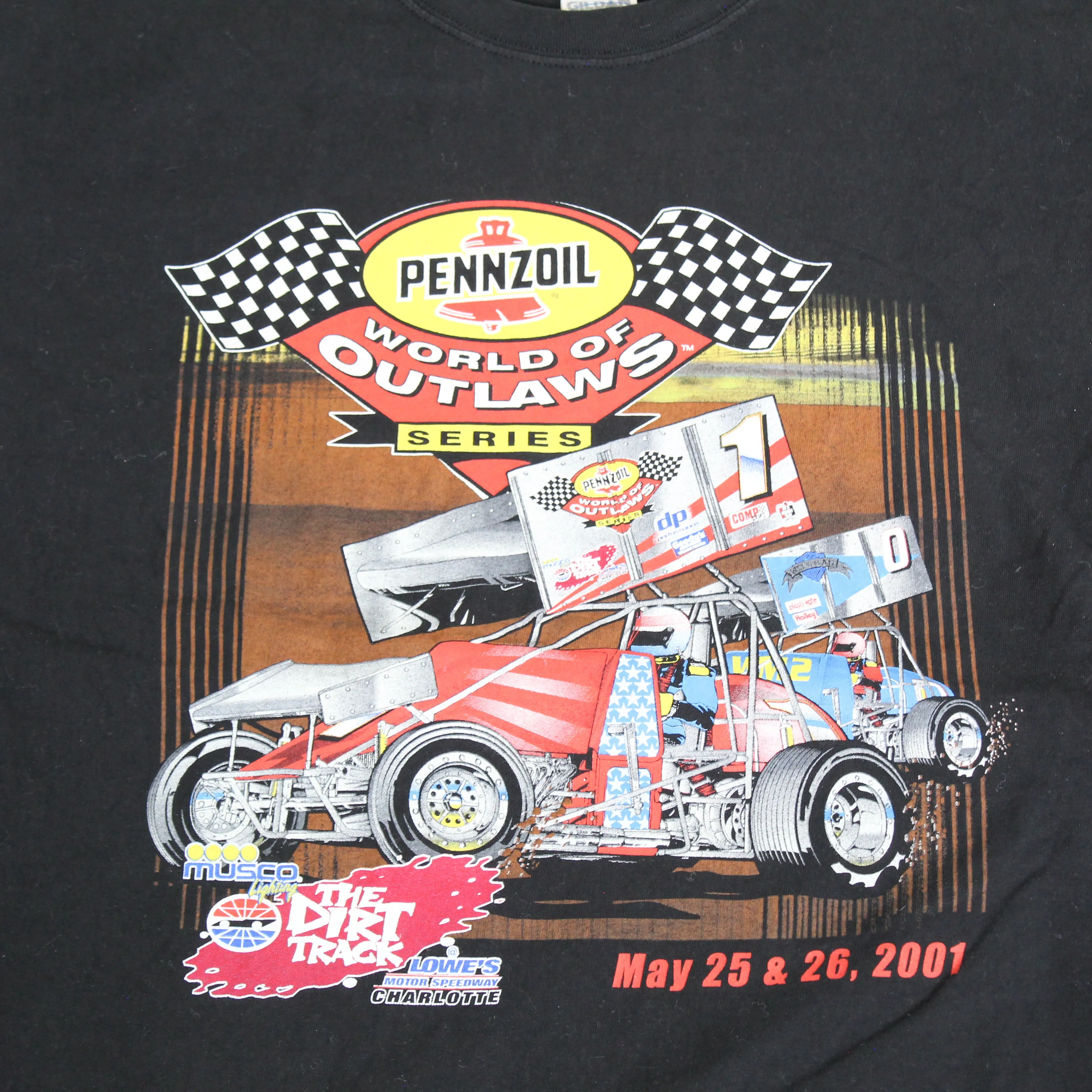 F- Vintage 2001 Pennzoil World Of Outlaws Series Charlotte North Carolina Graphic Tee sold by HG Vintage product image thumbnail 2