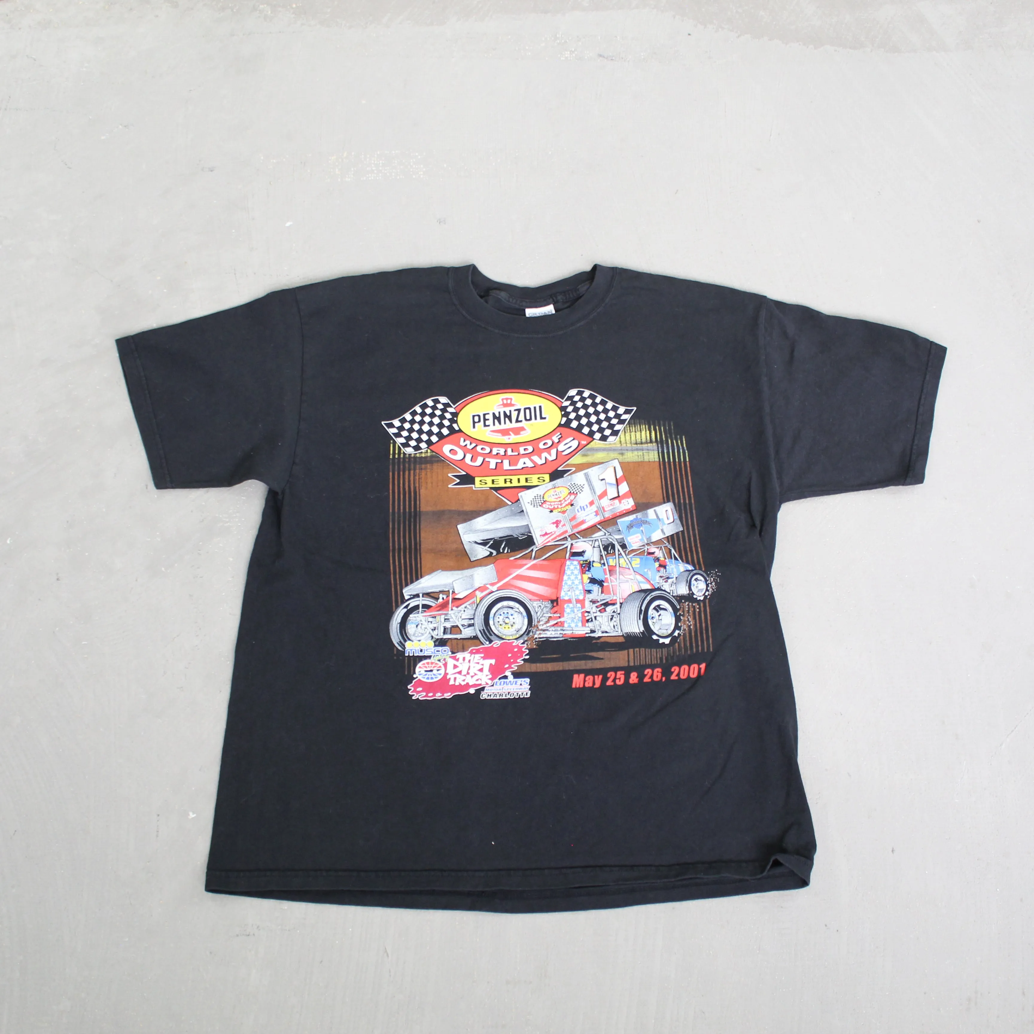 F- Vintage 2001 Pennzoil World Of Outlaws Series Charlotte North Carolina Graphic Tee sold by HG Vintage