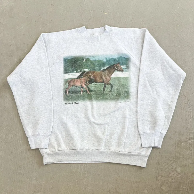 F- Vintage 93' mare & Foal Horses Picture Crewneck sold by HG Vintage