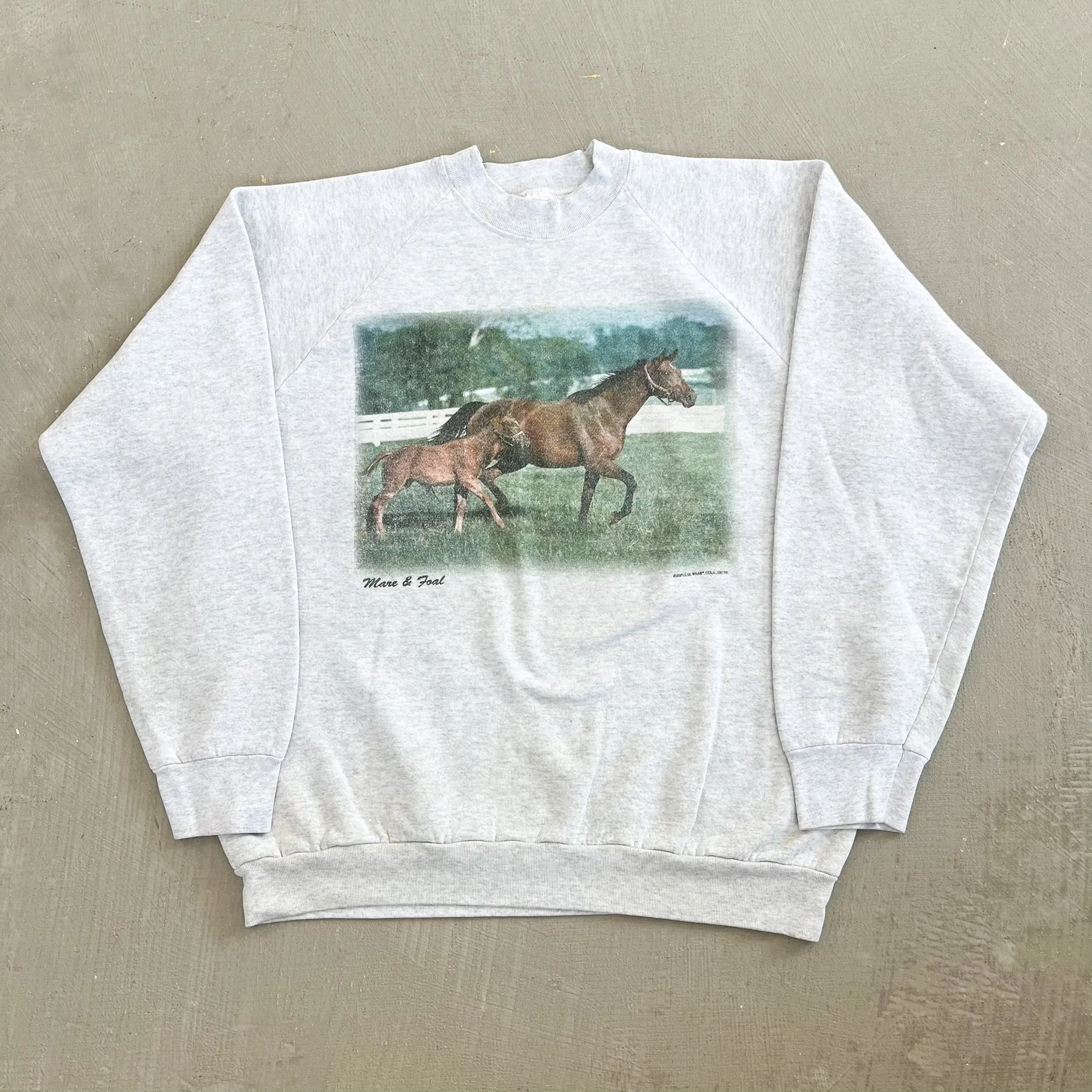 F- Vintage 93' mare & Foal Horses Picture Crewneck sold by HG Vintage