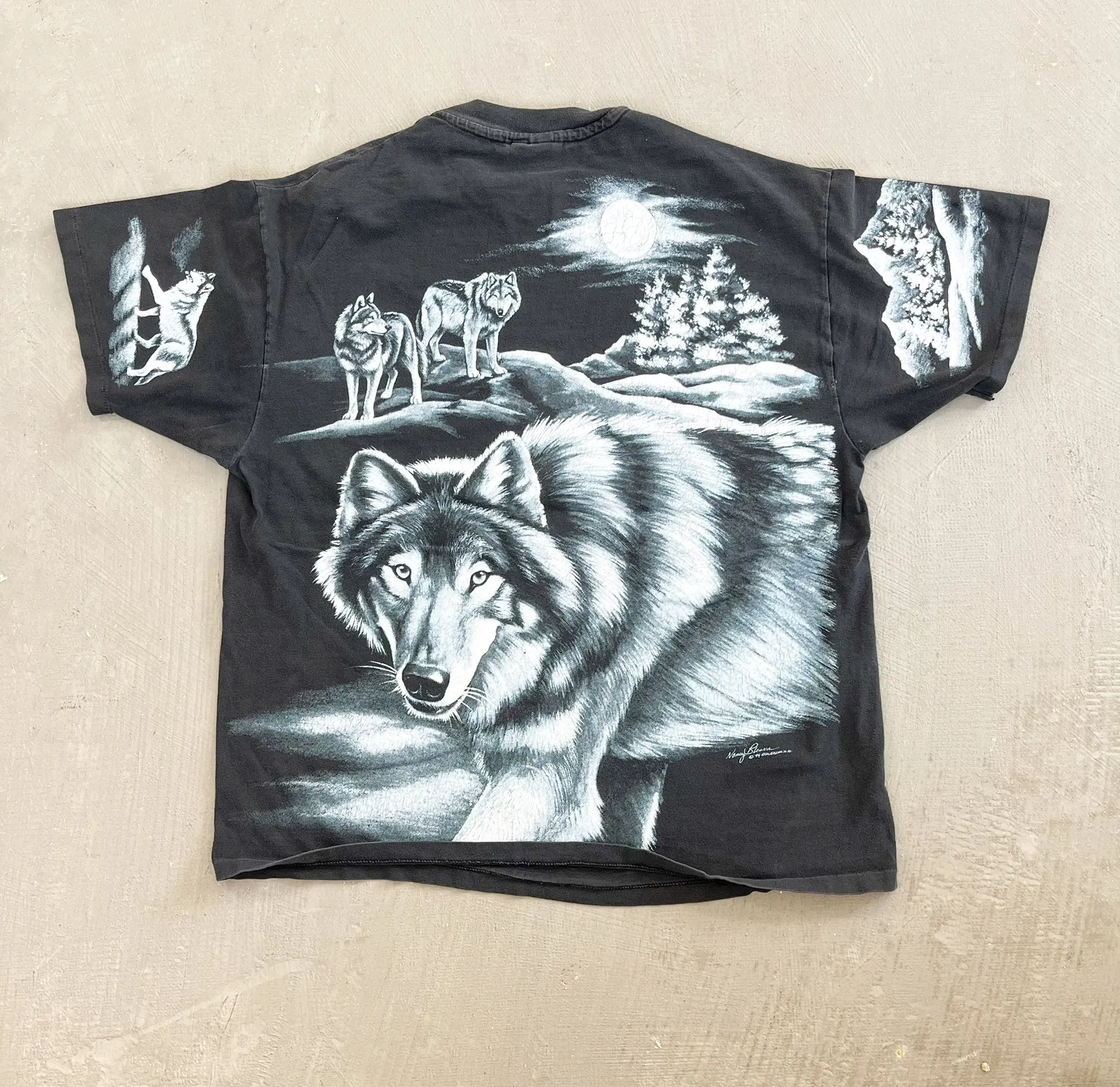 F- Vintage '94 Wolves & Moon All Over Print Single Stitch Hanes Beefy Tee sold by HG Vintage product image thumbnail 4