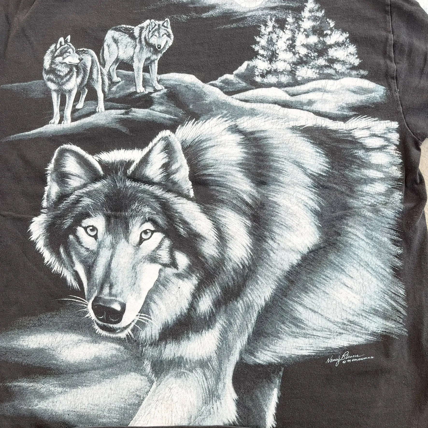 F- Vintage '94 Wolves & Moon All Over Print Single Stitch Hanes Beefy Tee sold by HG Vintage product image thumbnail 5