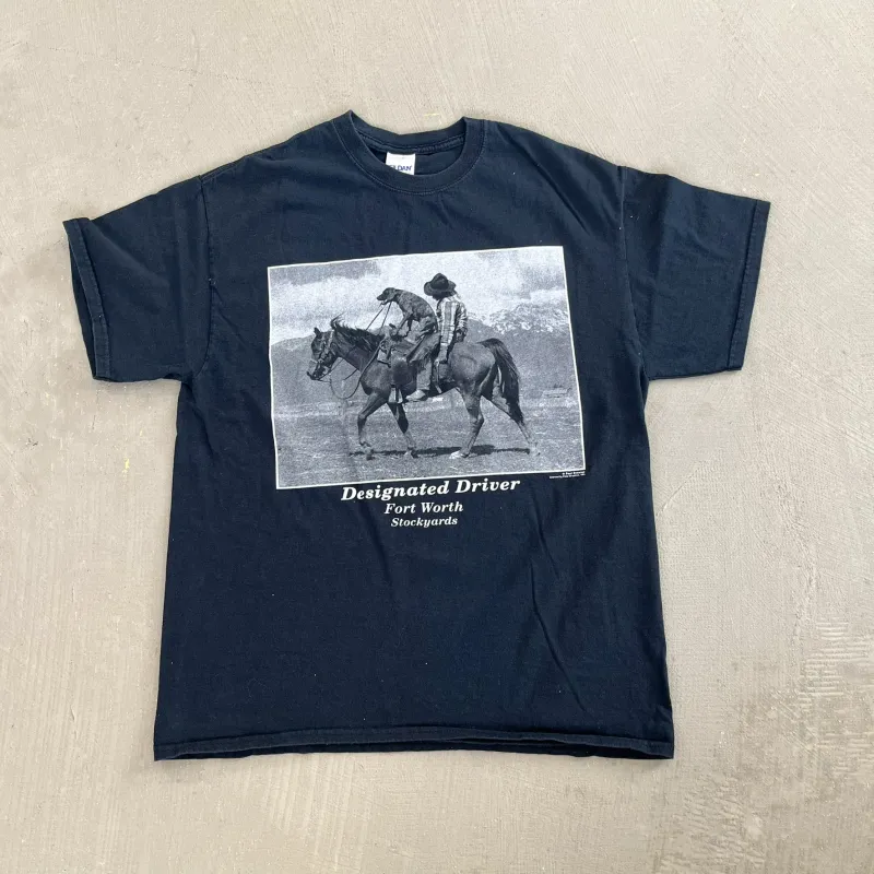 F- Vintage Fort Worth Designated Driver Horse & Dog Picture Tee made by HG Vintage