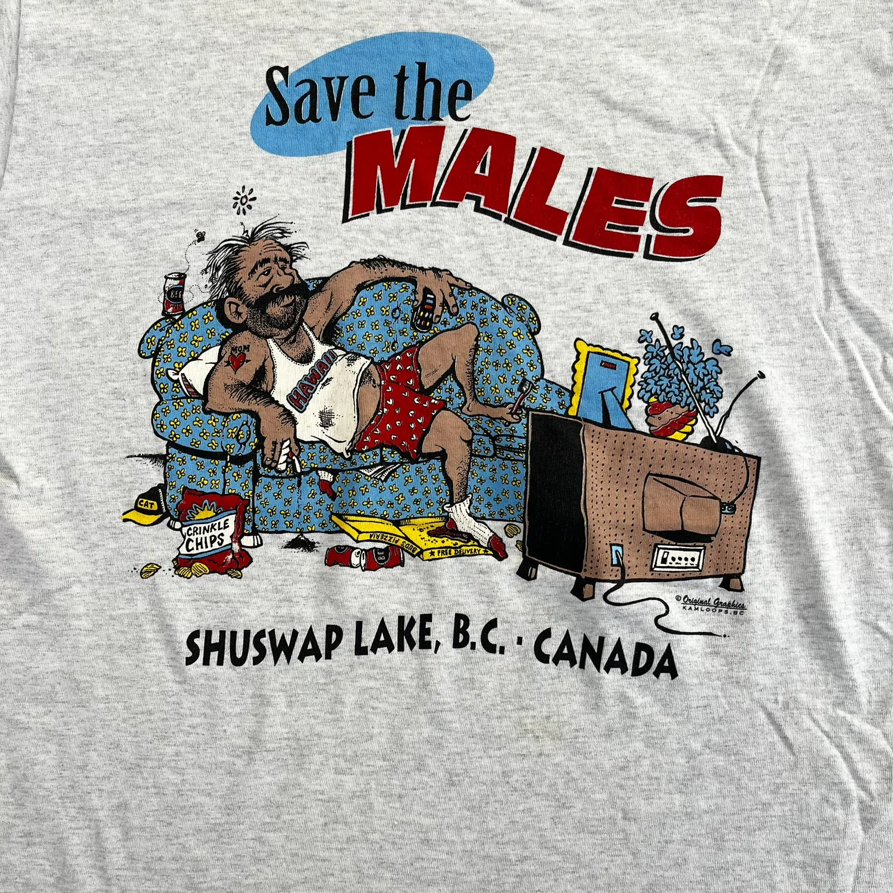 F- Vintage Shuswap Lake BC Save The Males Graphic Single Stitch Tee sold by HG Vintage product image thumbnail 2