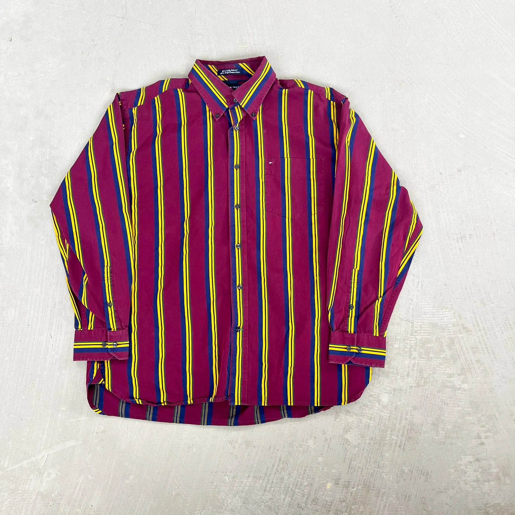 F- Vintage Tommy Hilfiger Maroon Striped Button Down Shirt sold by HG Vintage
