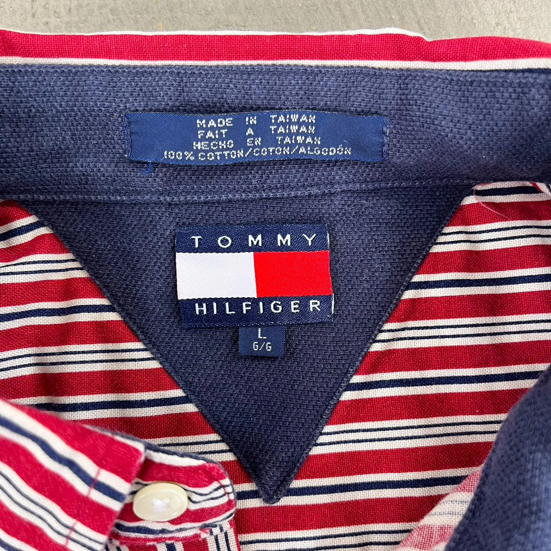 F- Vintage Tommy Hilfiger Navy/Red Striped Button Down Shirt sold by HG Vintage product image thumbnail 3