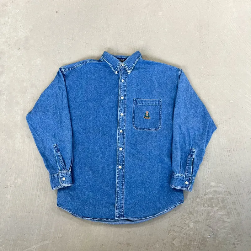 F- Vintage Chaps Ralph Lauren Emb Crest Denim Button Down Shirt sold by HG Vintage