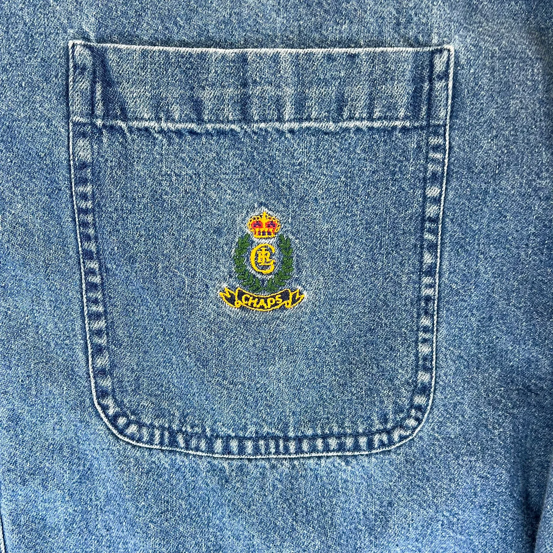 F- Vintage Chaps Ralph Lauren Emb Crest Denim Button Down Shirt sold by HG Vintage product image thumbnail 3