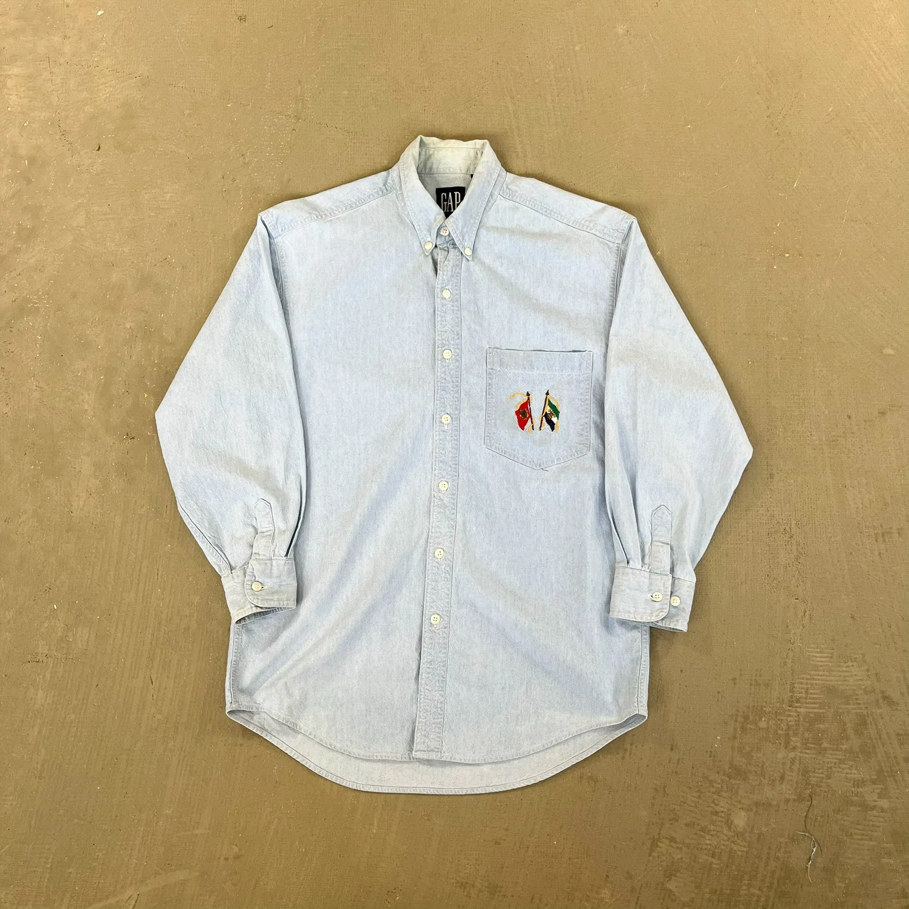 F- Vintage GAP Emb Flags Denim Button Down Shirt sold by HG Vintage