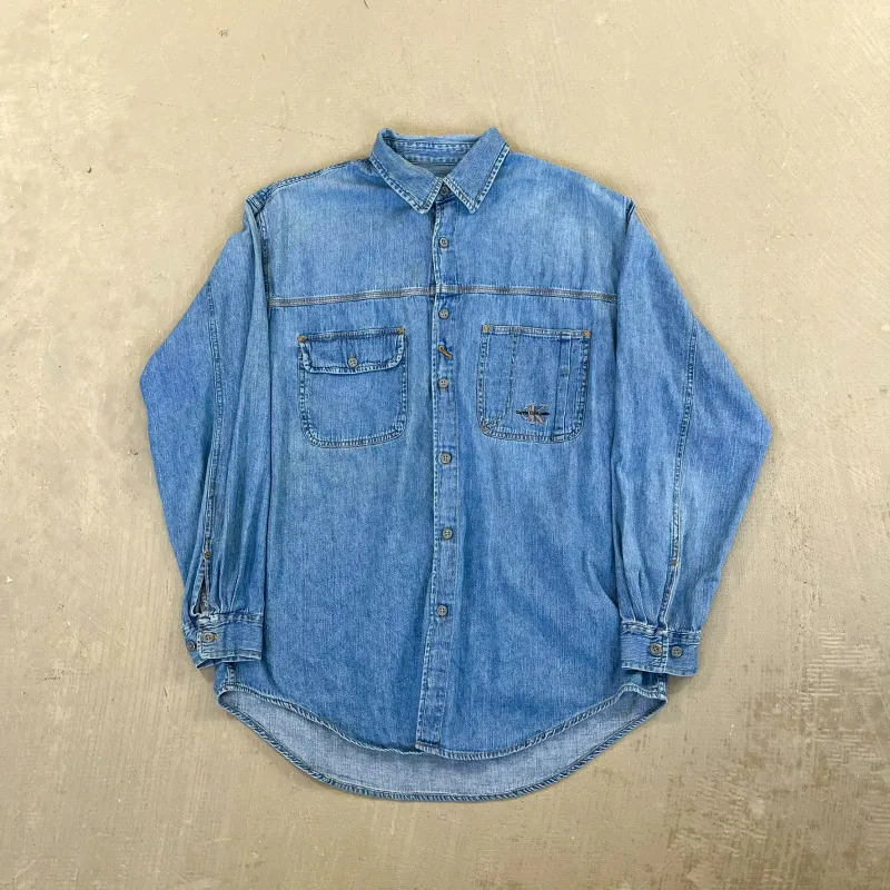 F- Vintage Calvin Klein Emb Logo Denim Button Down Shirt sold by HG Vintage