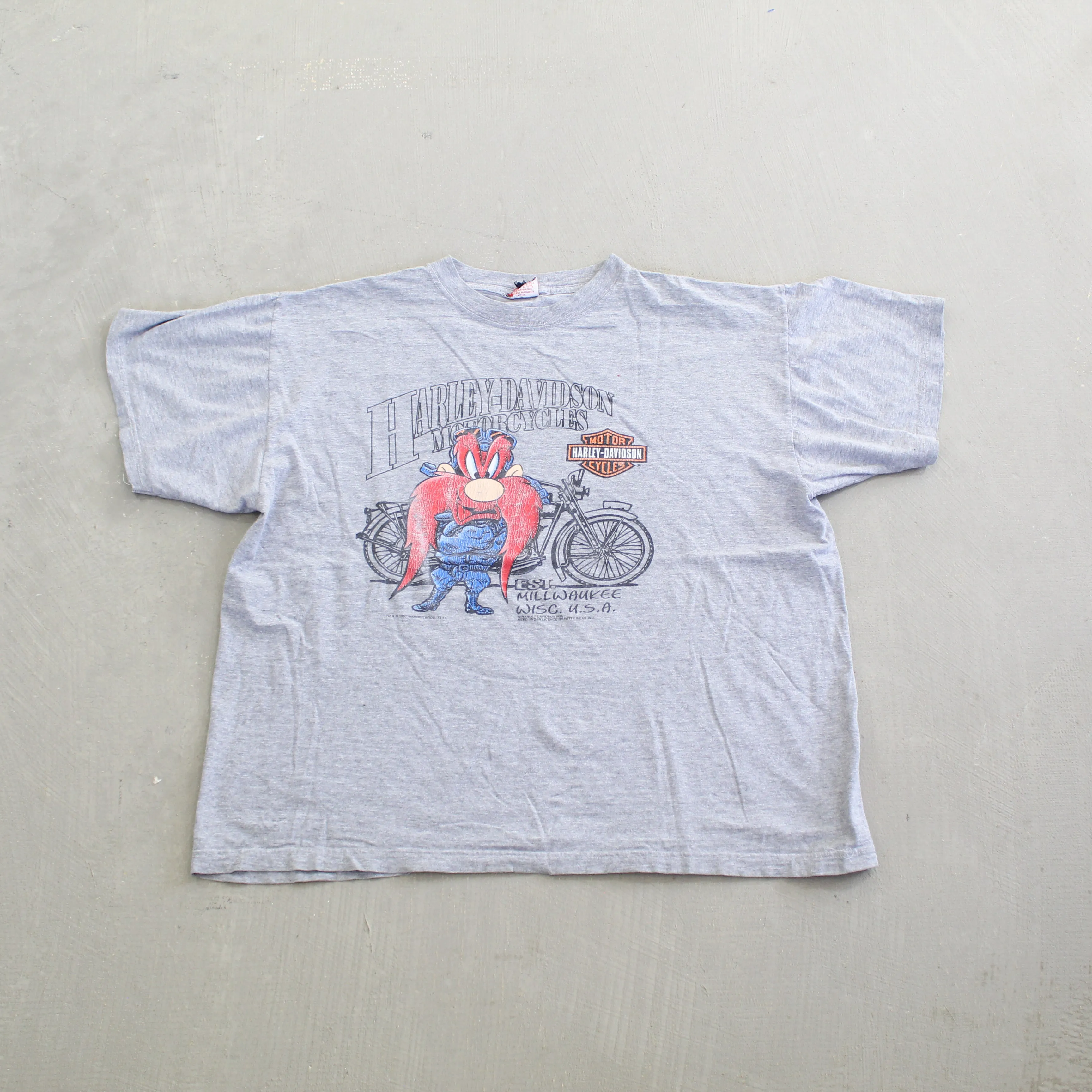 F- Vintage 1997 Harley Davidson Milwaukee Yosemite Sam Graphic Tee sold by HG Vintage