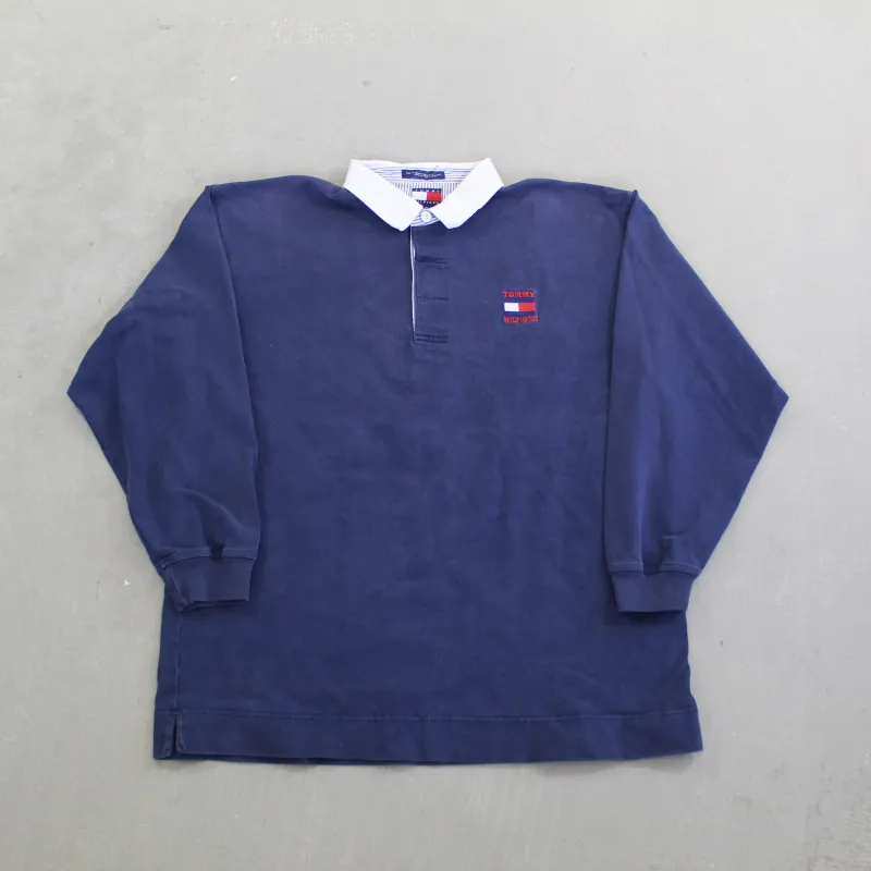 F- Vintage 90s Tommy Hilfiger Embroidered Logo & Crest Rugby Shirt sold by HG Vintage